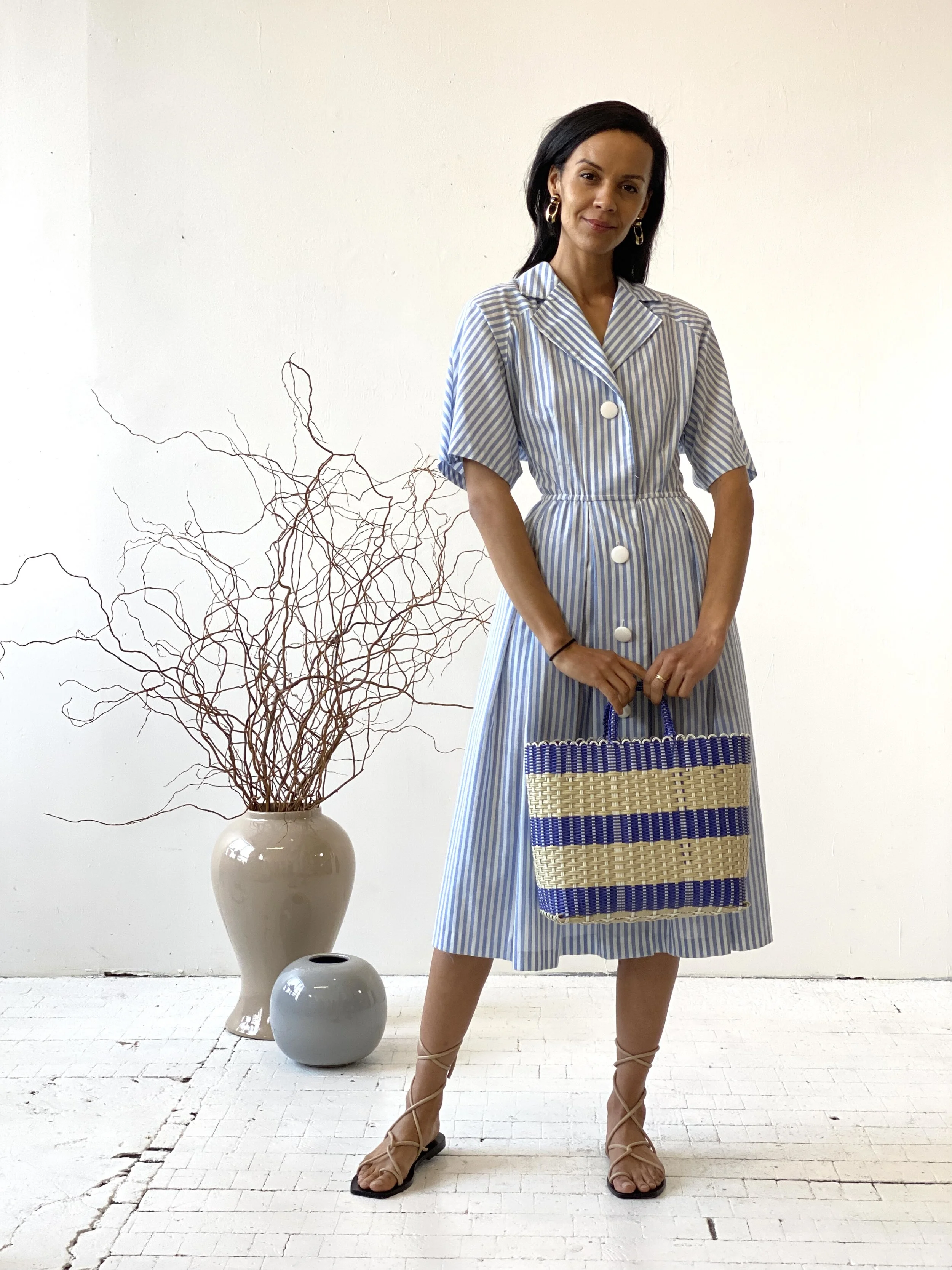 Vintage Neiman Marcus Striped Shirtdress, Circa 1980s  Portmanteau New York