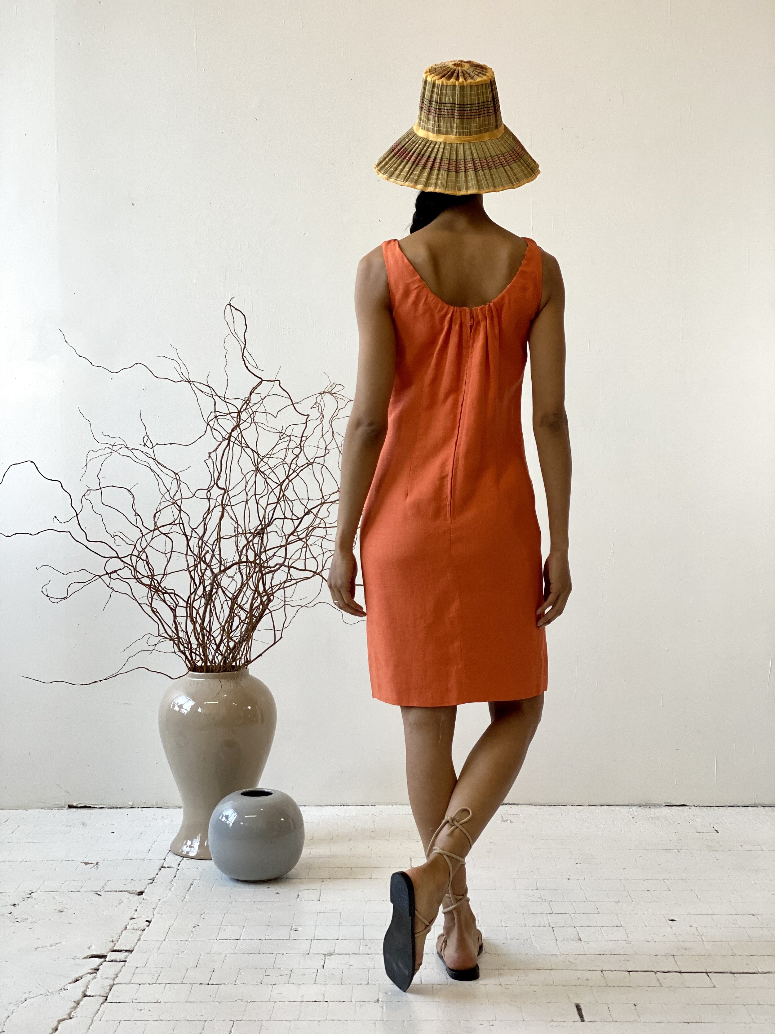 Vintage 1960s Persimmon Linen + Silk Floral Embroidered Tie-Front Dress,  Circa 1960s  portmanteau new york