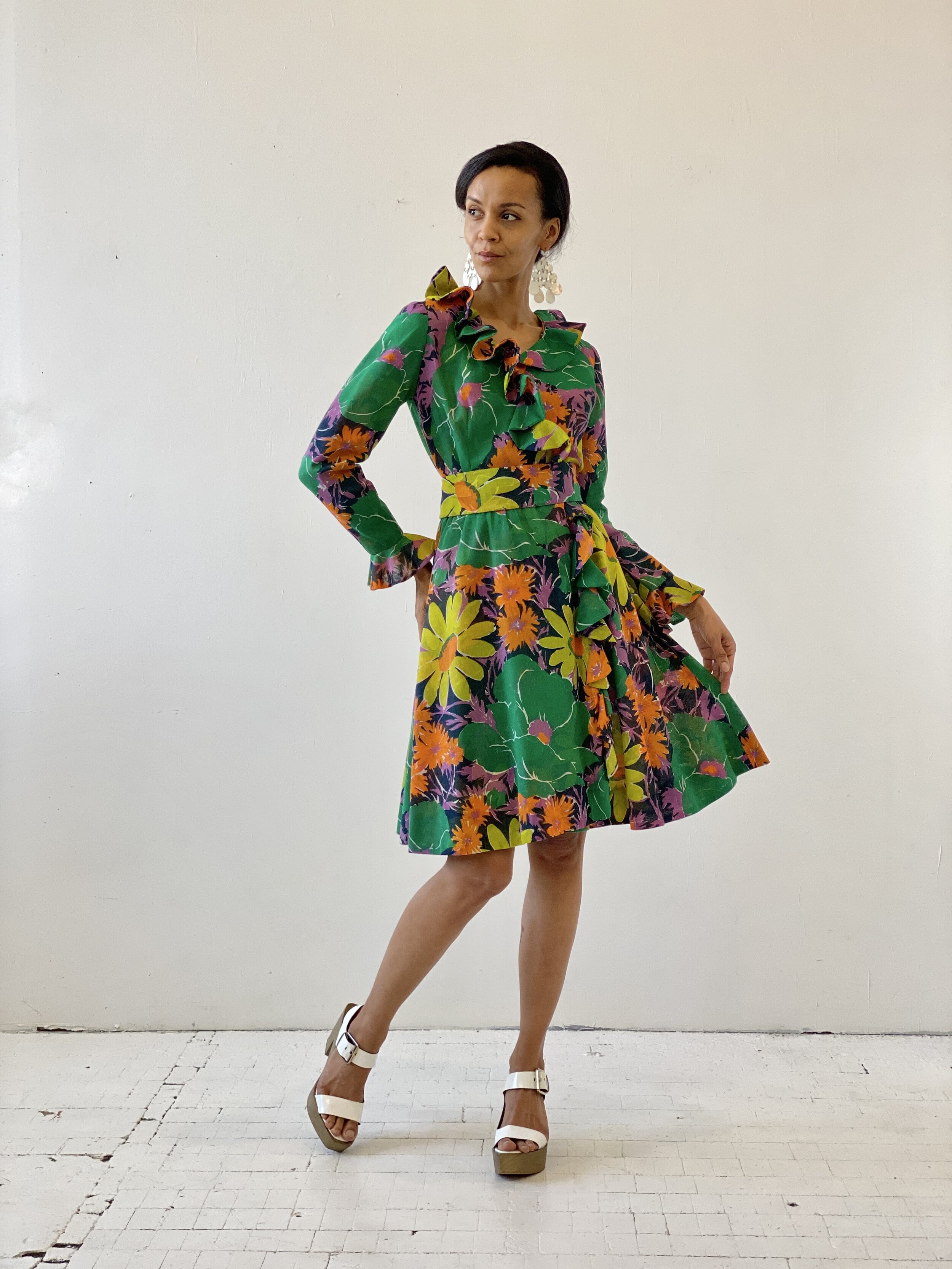 Vintage Tropical Cotton Ruffled Wrap Dress, Circa 1960s — portmanteau new  york