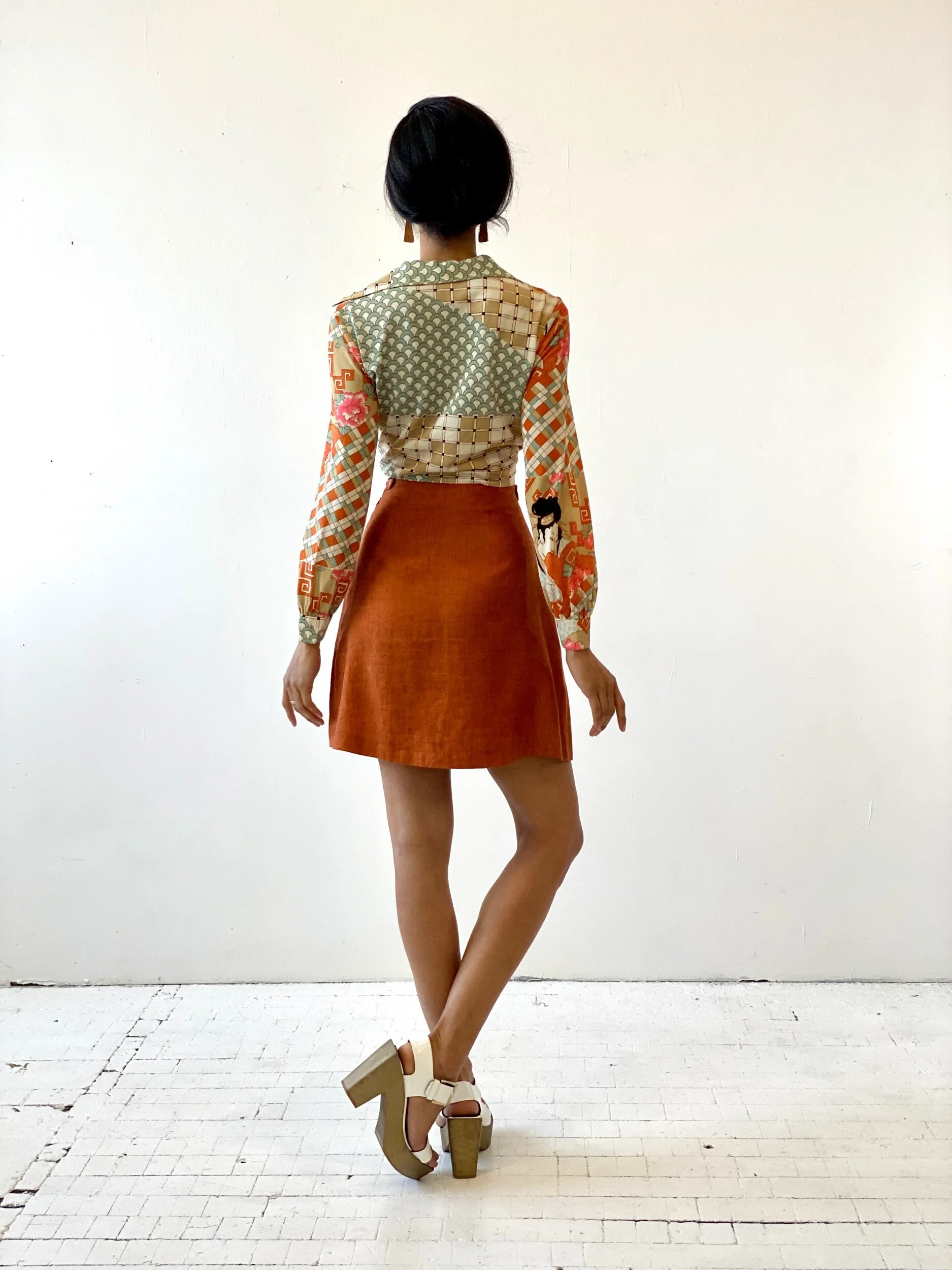Vintage Japanese Novelty Print Tie Front Blouse, Circa 1970s