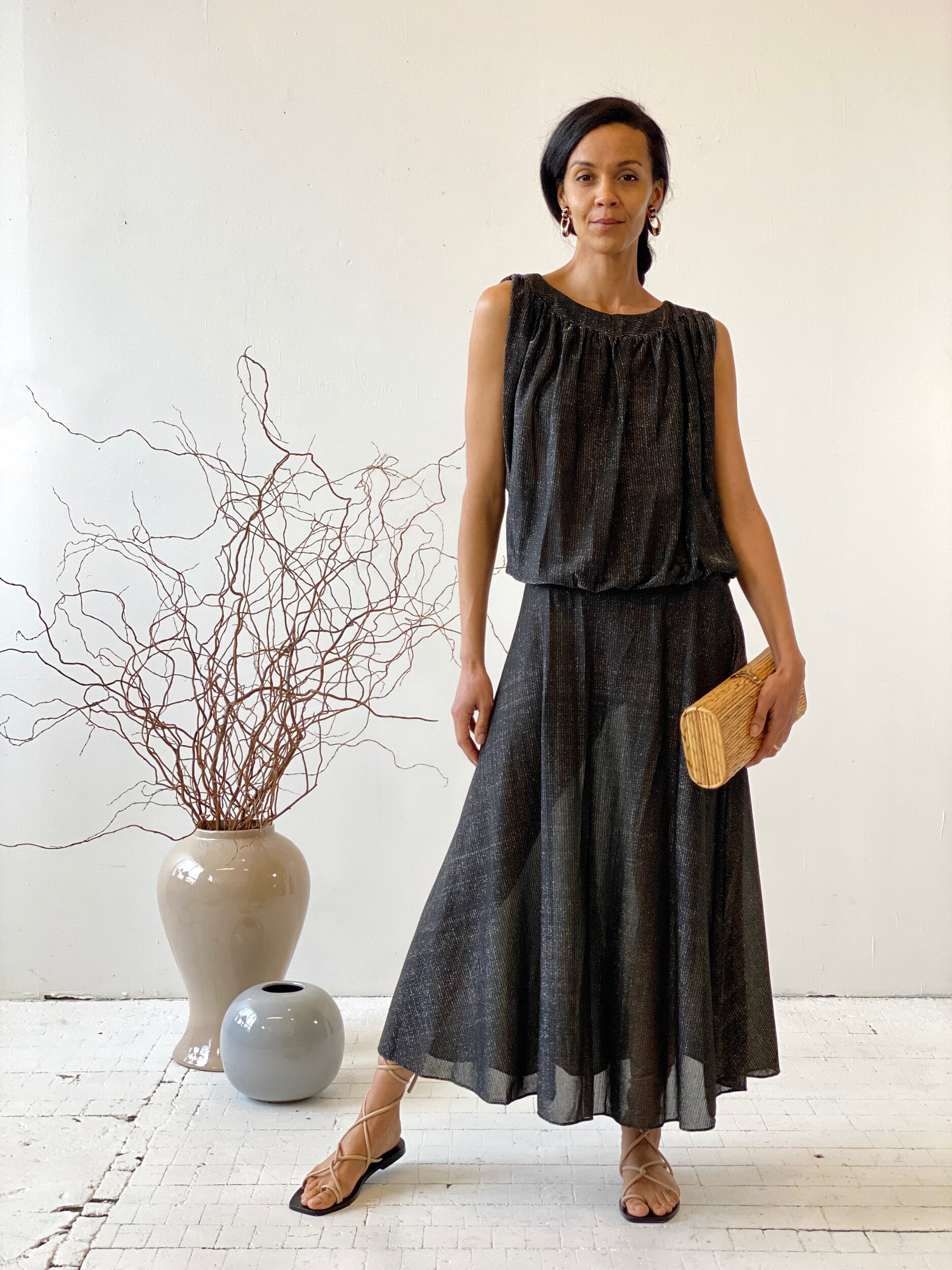 Vintage Judy Caliendo for Together New York Shimmery Sheer Drop Waist Dress,  Circa 1970s  portmanteau new york