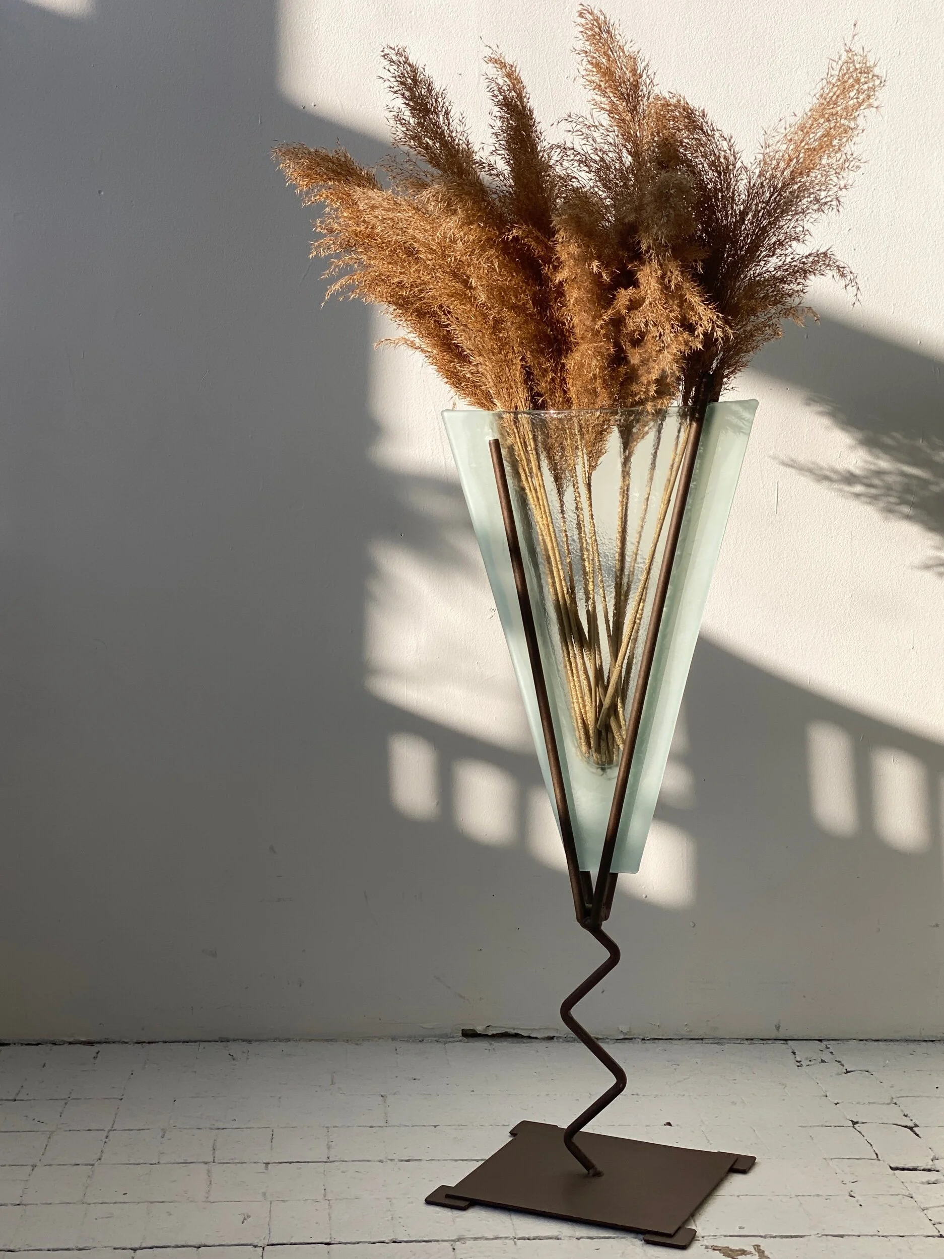 Vintage Postmodern Memphis Pressed Glass + Squiggle Iron 