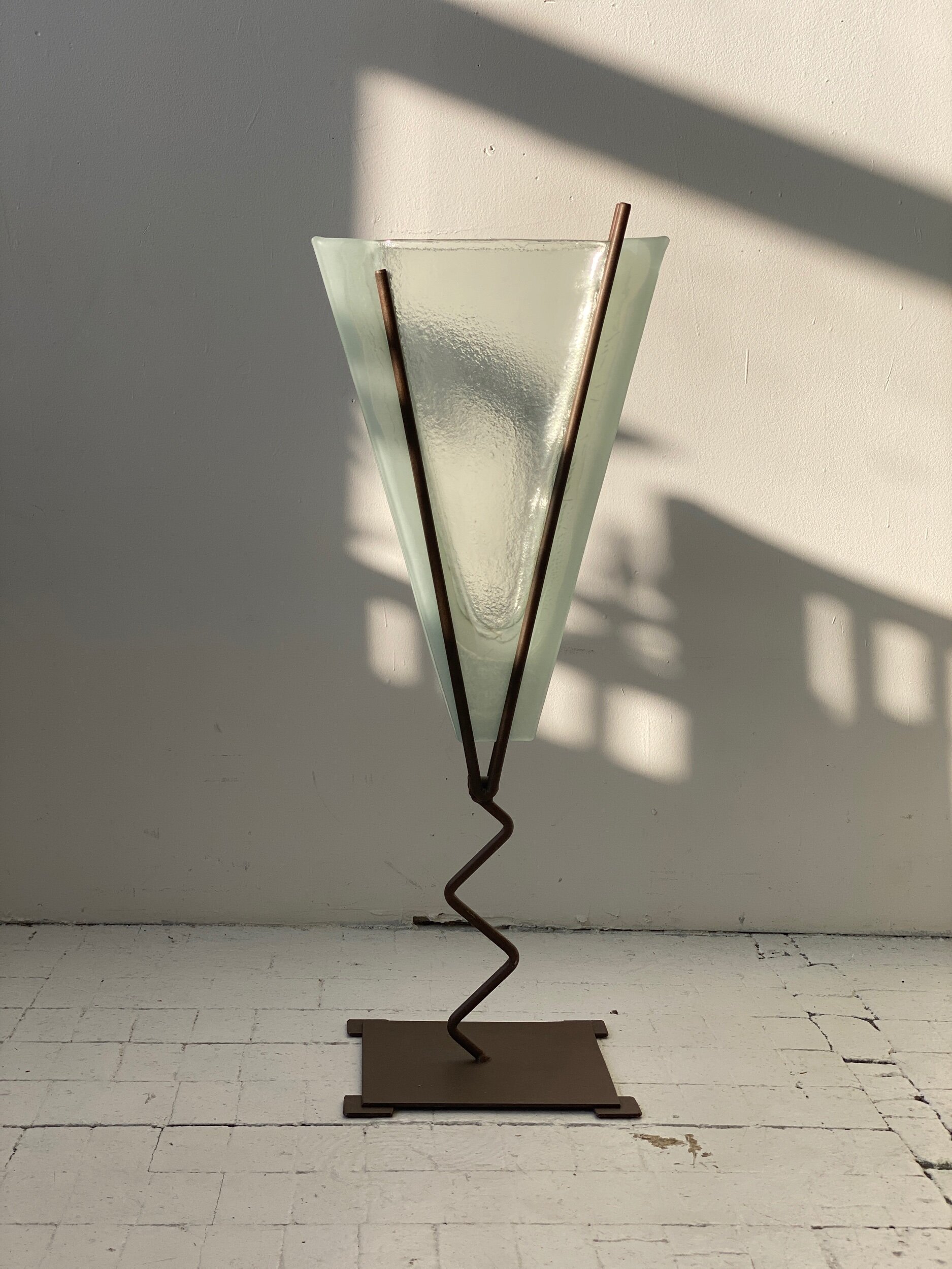 Vintage Postmodern Memphis Pressed Glass + Squiggle Iron 