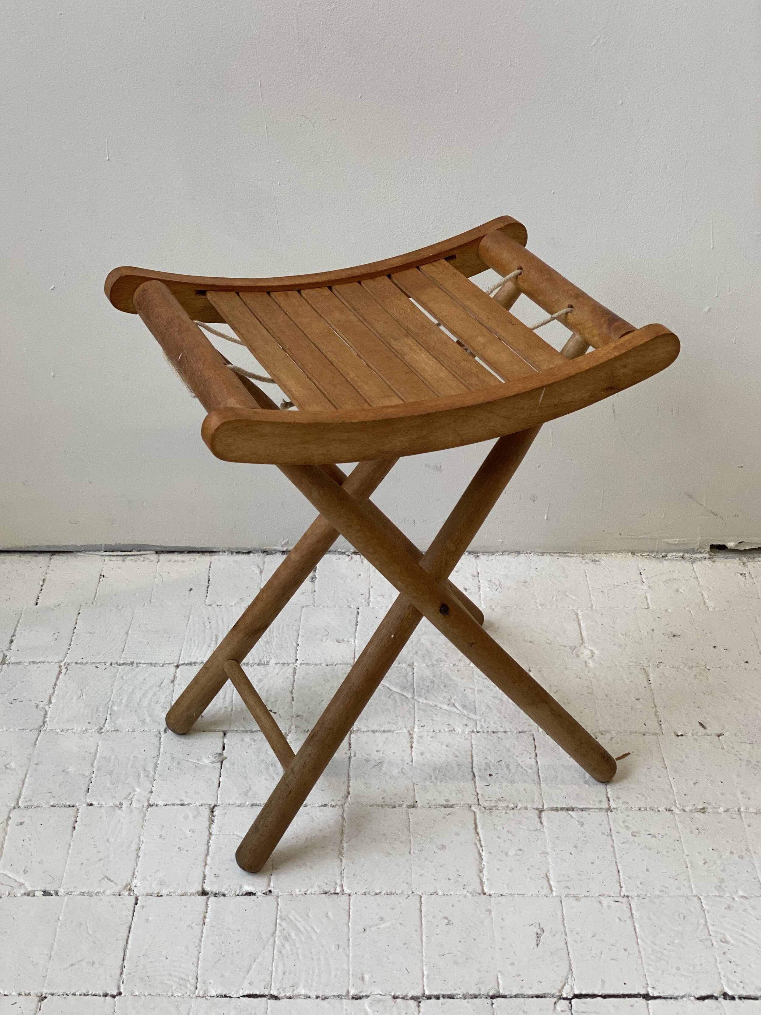 Vintage Nevco Slatted Collapsible Wooden Fishing / Camp Stool, Circa 1950s  — portmanteau new york