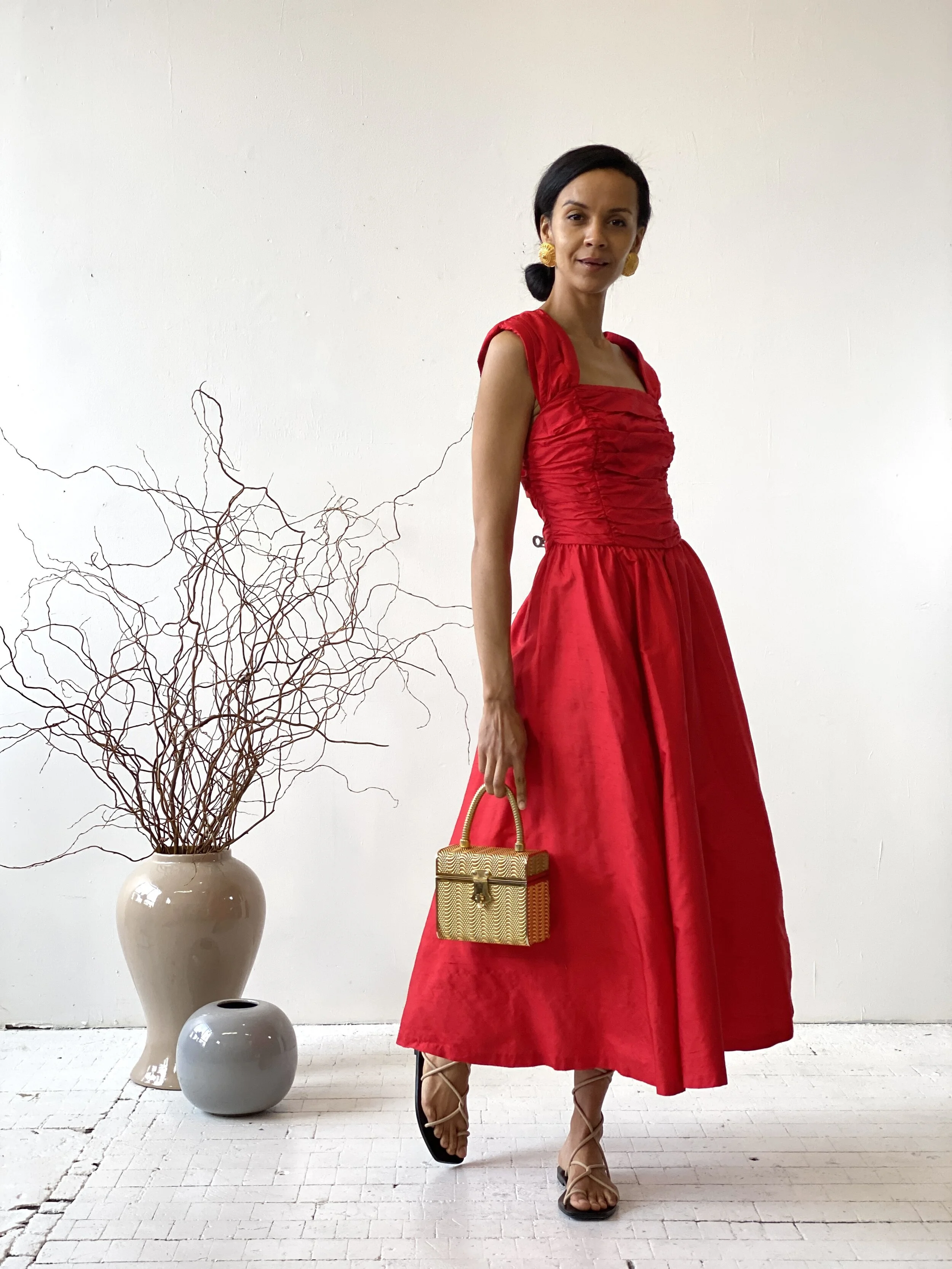 Vintage Laura Ashley Silk Dupioni Ruched Dress, Circa 1980s portmanteau new york Vintage Laura Ashley Silk Dupioni Ruched Dress, Circa 1980s portmanteau new york