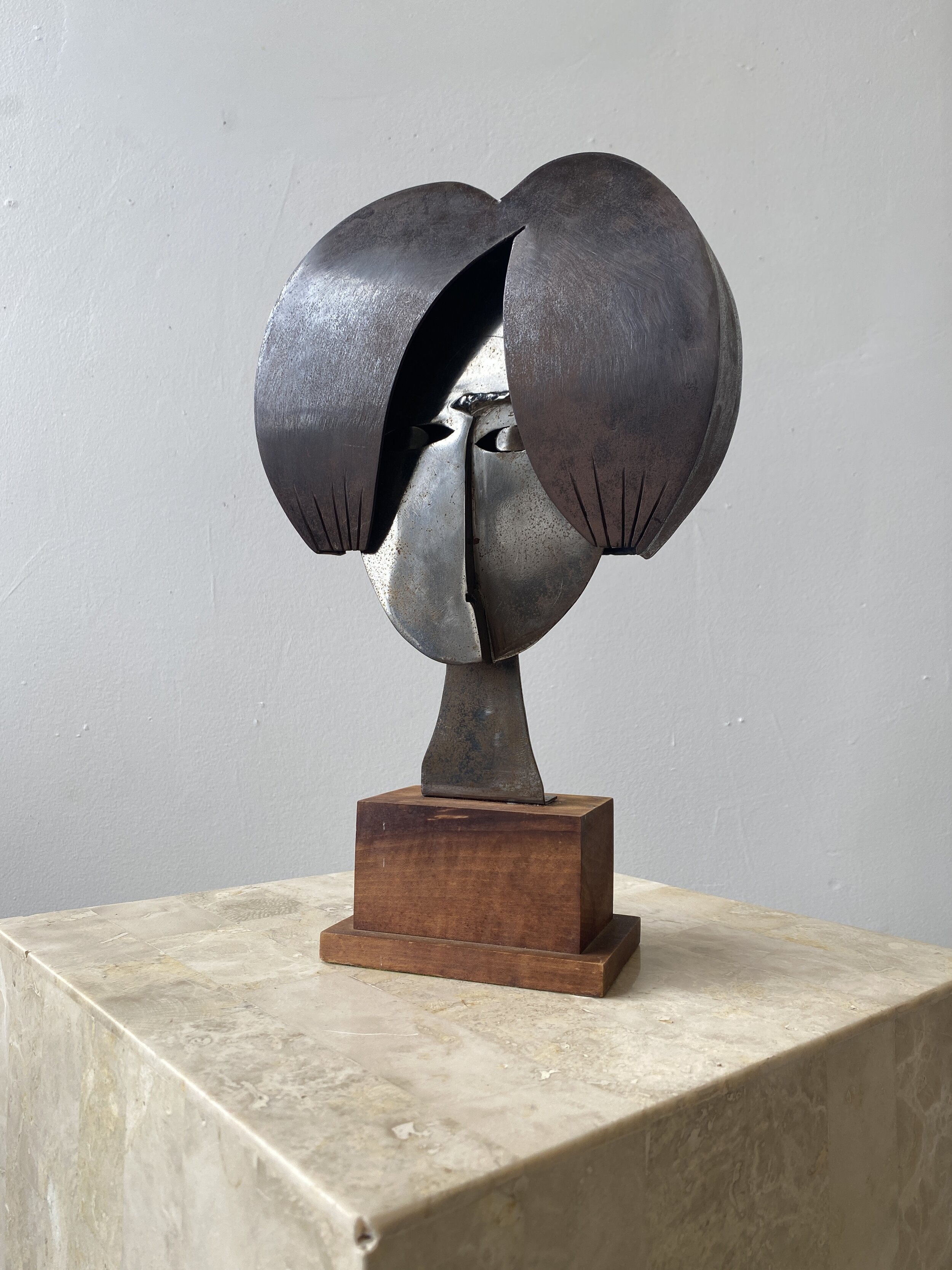 Vintage Brutalist Patinated Steel Mounted Bust Signed F Bonney, Circa 1979