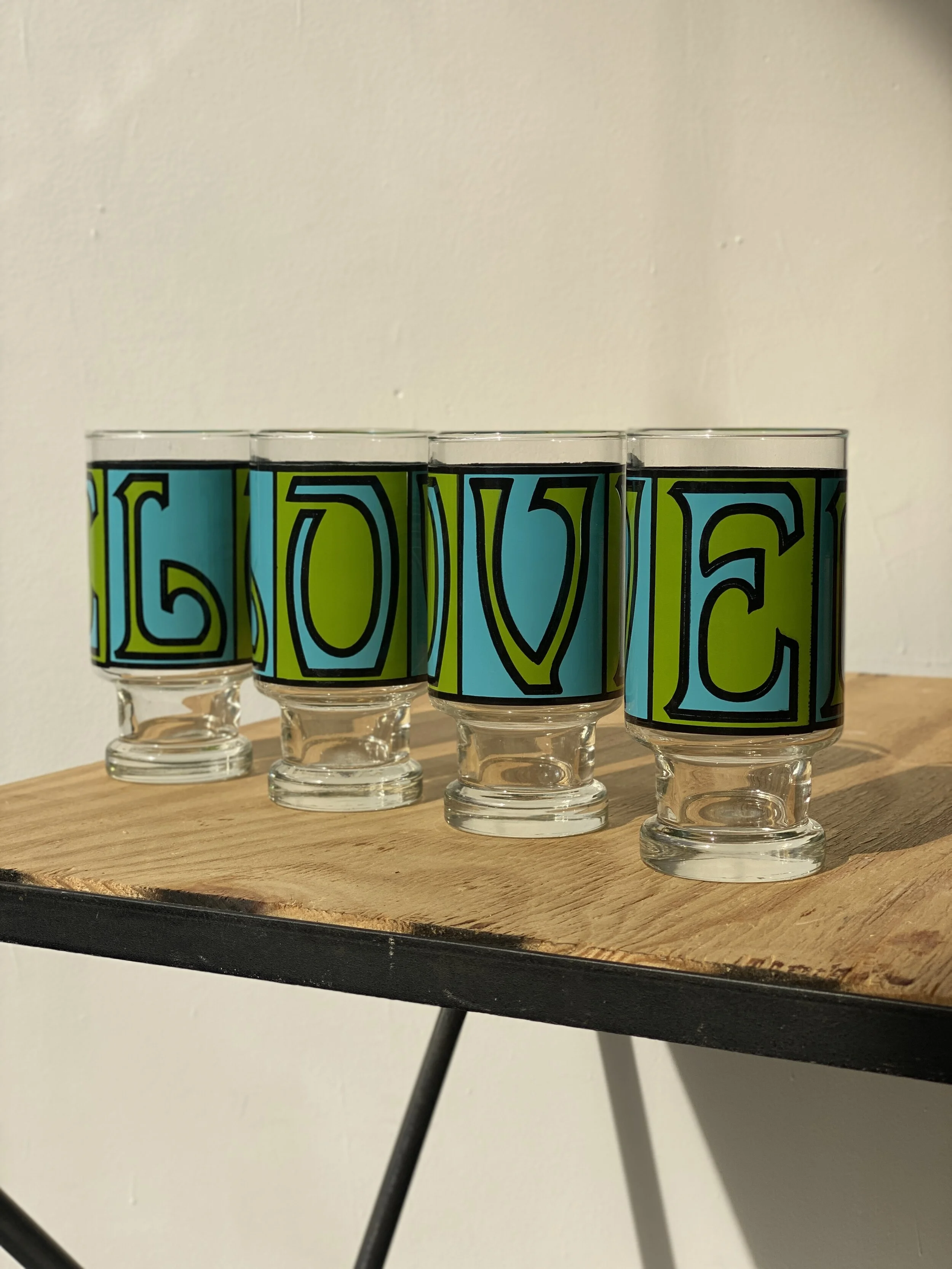 Vintage Groovy Psychedelic LOVE Glasses, Set of Six + Set of Four, Circa  1970s  portmanteau new york