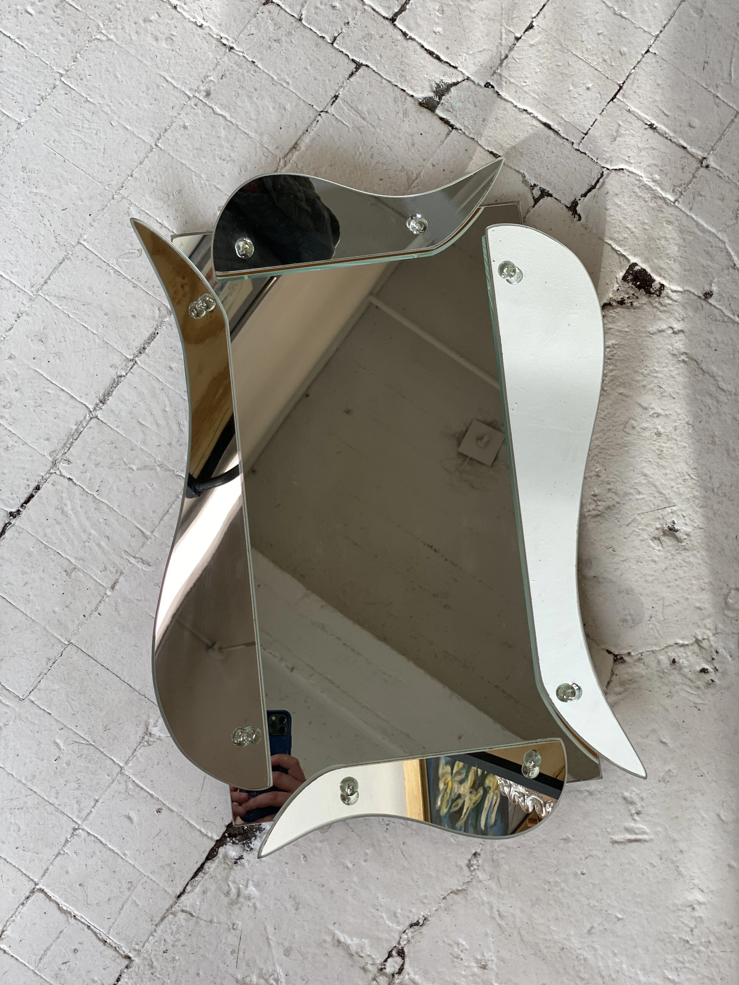 Vintage Wavy Wall Mirror / Vanity Tray, Circa 1950s