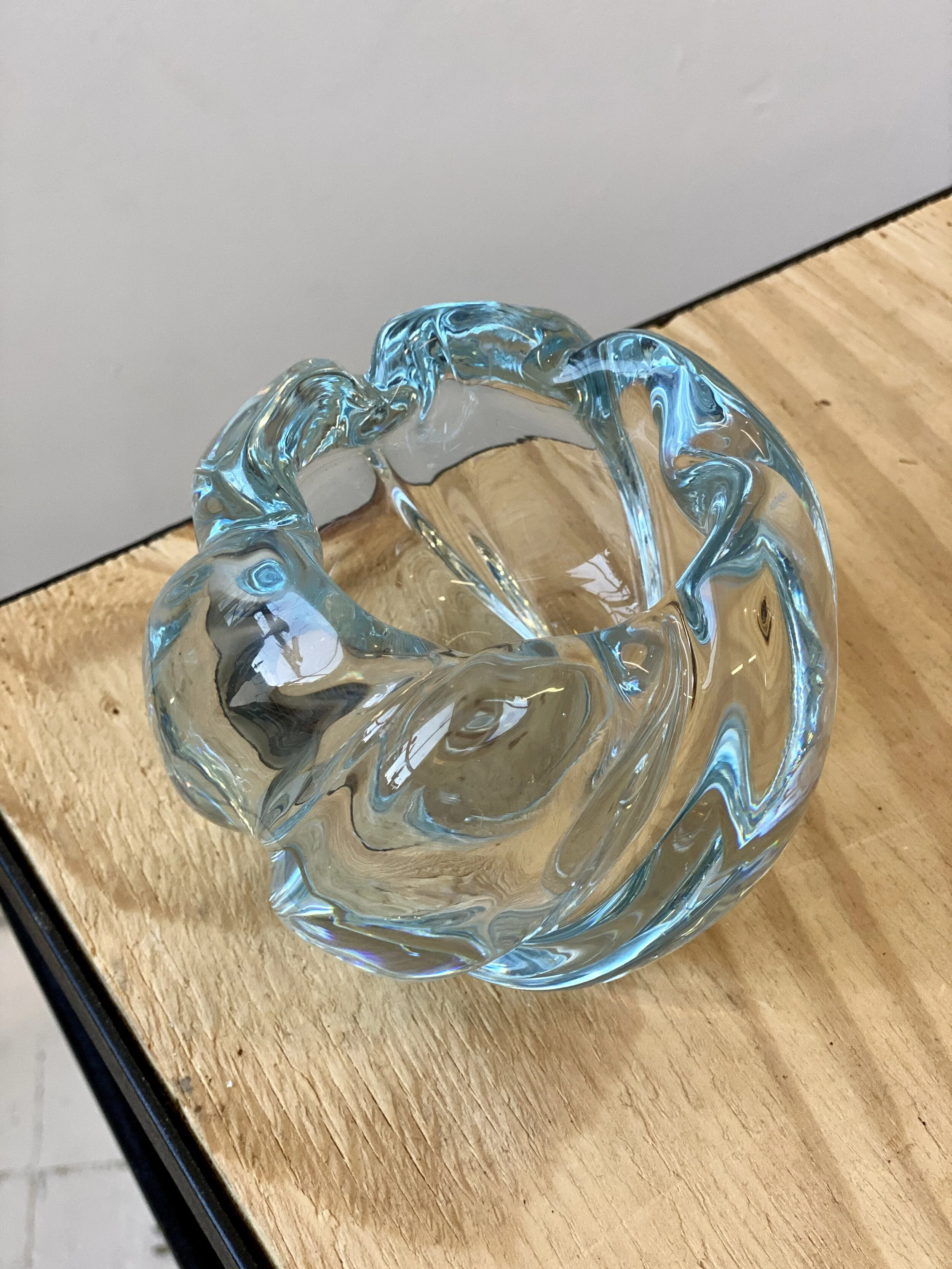 Vintage Orrefors Sweden Ice Blue Art Crystal Bowl / Vase, Circa 