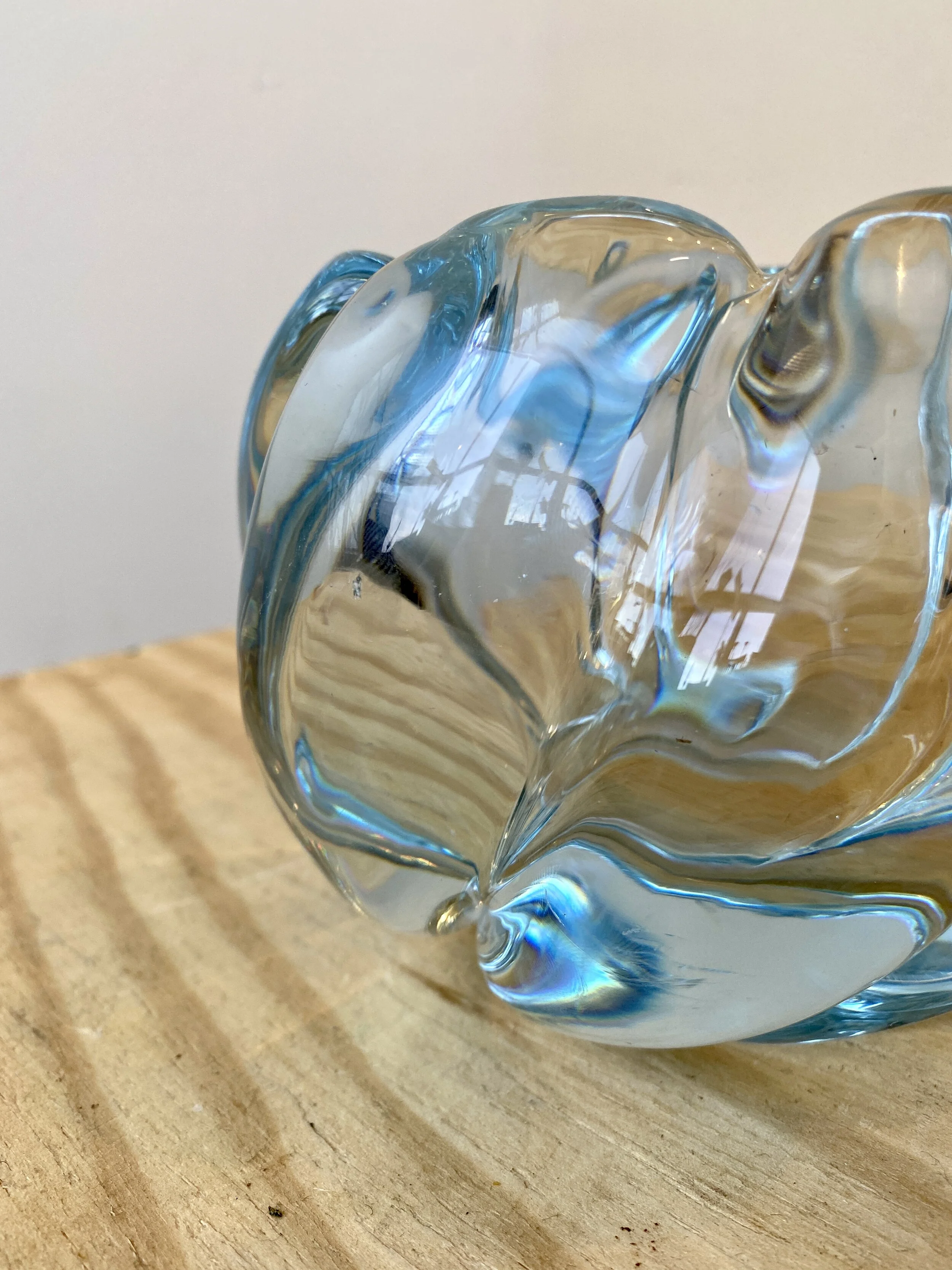 Vintage Orrefors Sweden Ice Blue Art Crystal Bowl / Vase, Circa 
