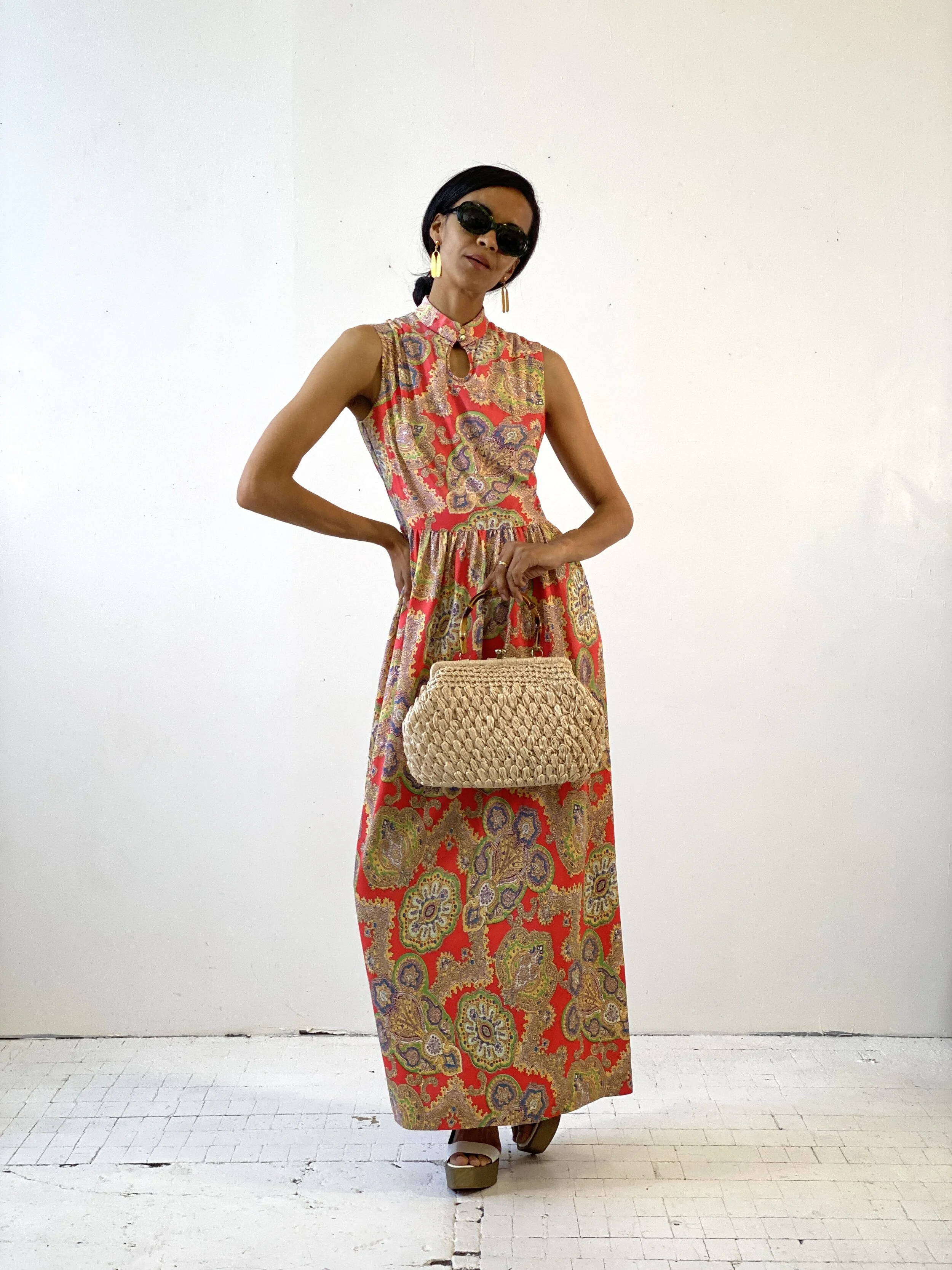 open lace back dress Vintage Paisley Kaftan Dress