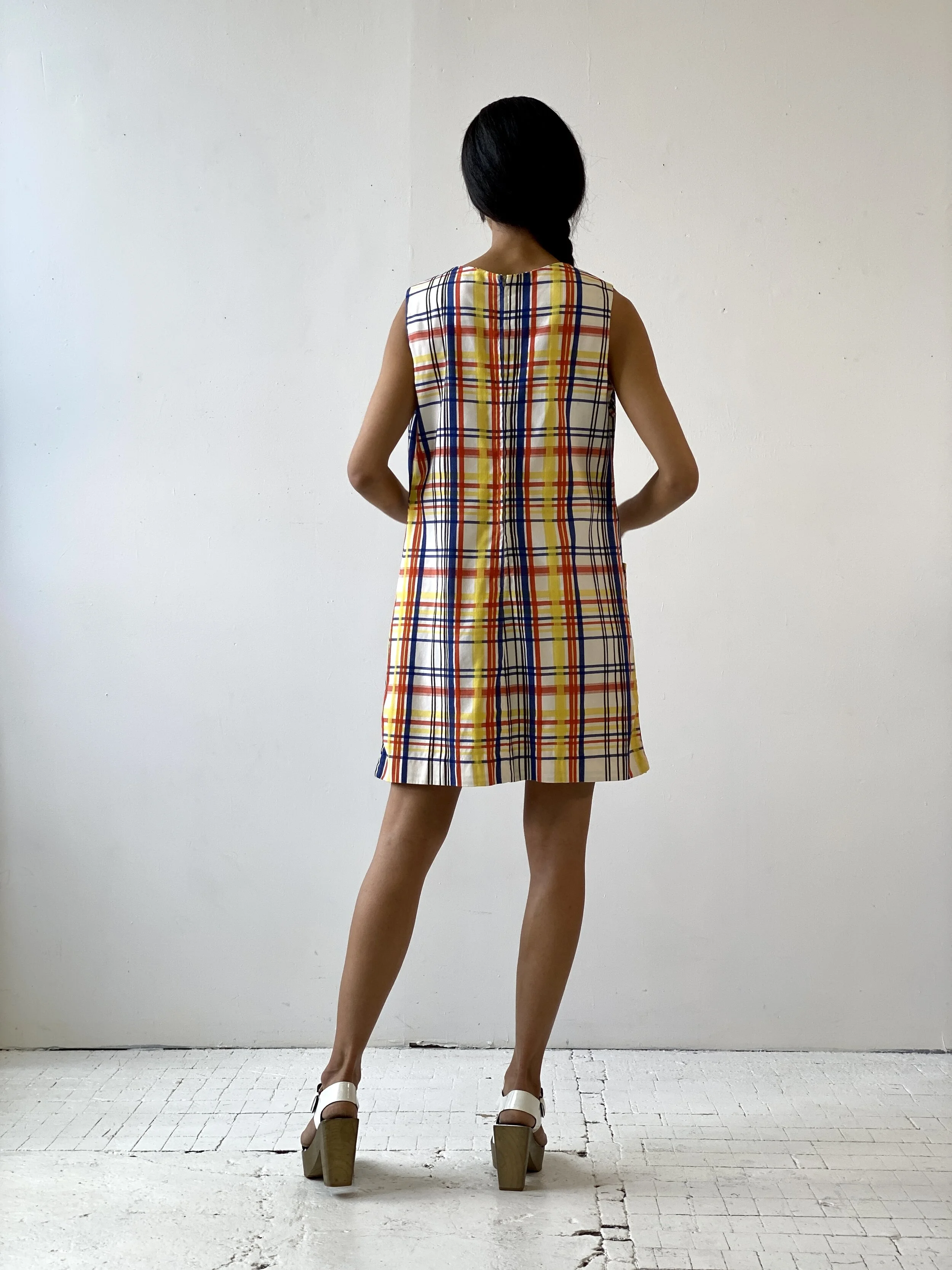 Vintage Saks Fifth Avenue Madras Shift Dress with Grommeted Lacing, Circa 1960s portmanteau new york Vintage Saks Fifth Avenue Madras Shift Dress with Grommeted Lacing, Circa 1960s portmanteau new york