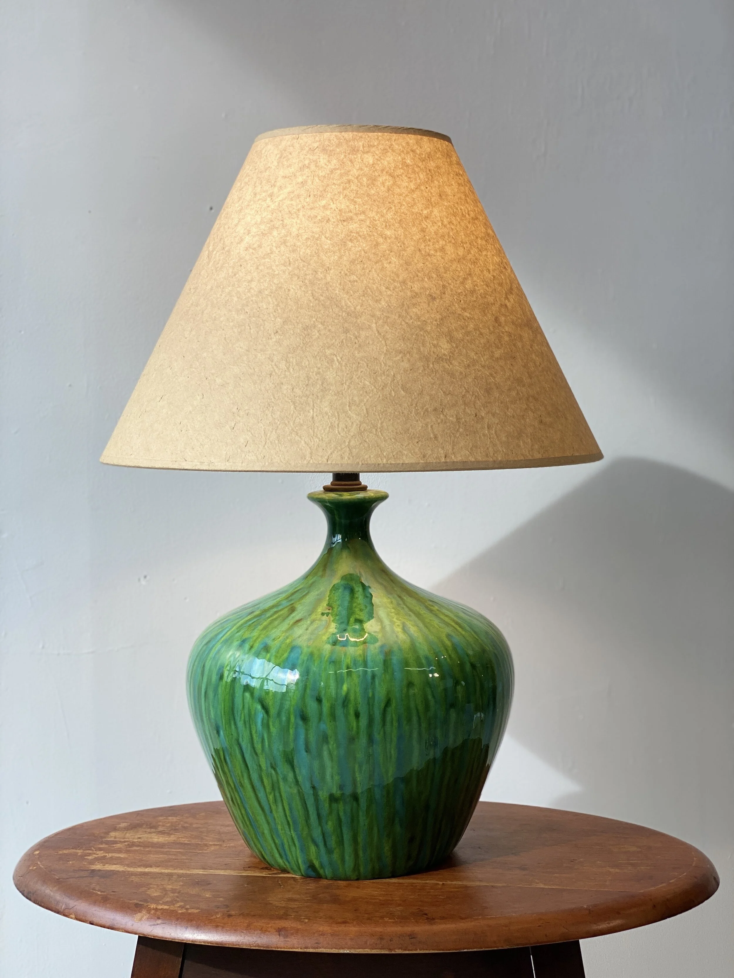 Mid Century Ceramic Bottle Lamp with Green Drip Glaze, Circa 1960s