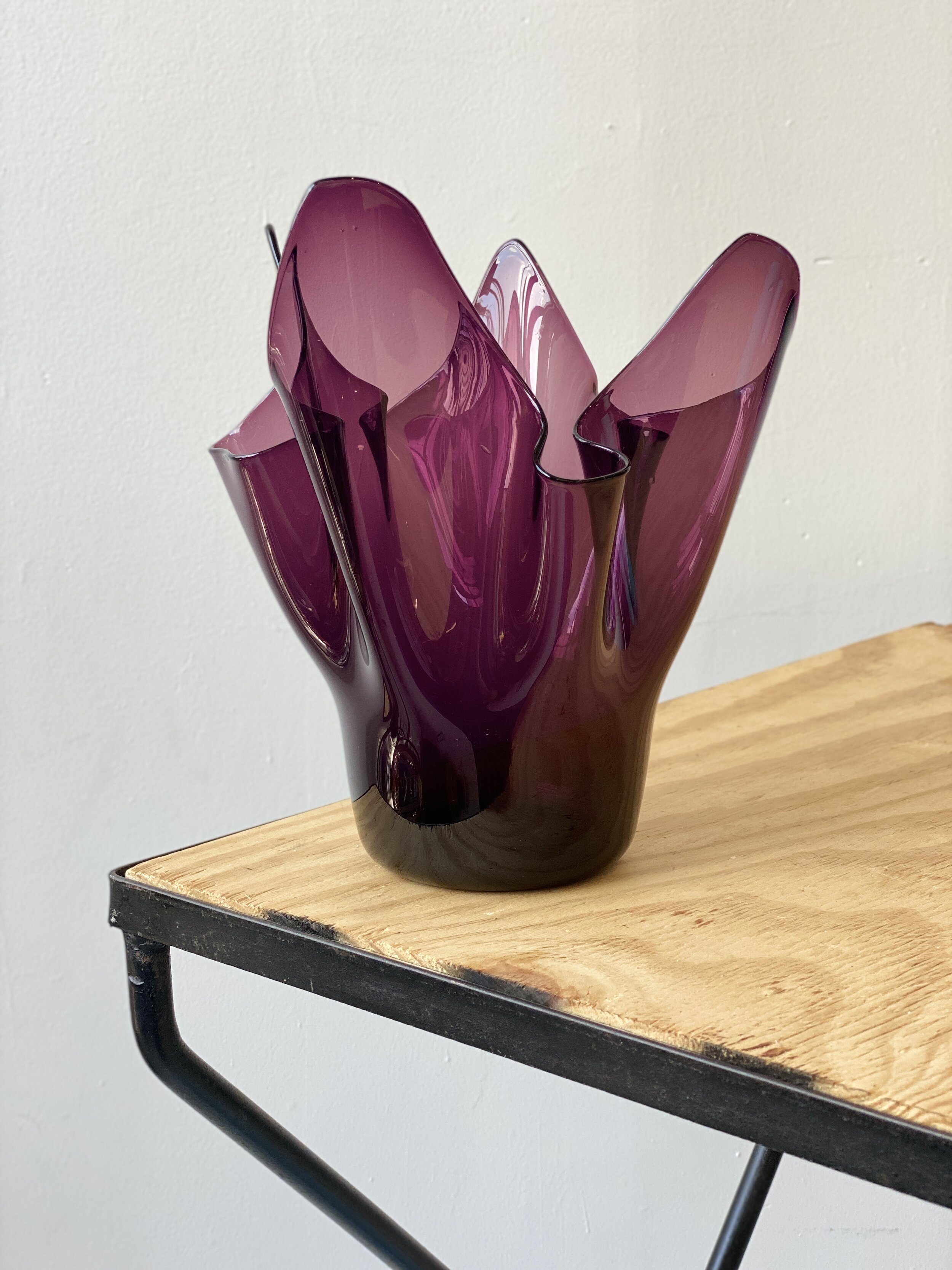 Vintage Amethyst Blown Glass Handkerchief Vase, Circa 1960s
