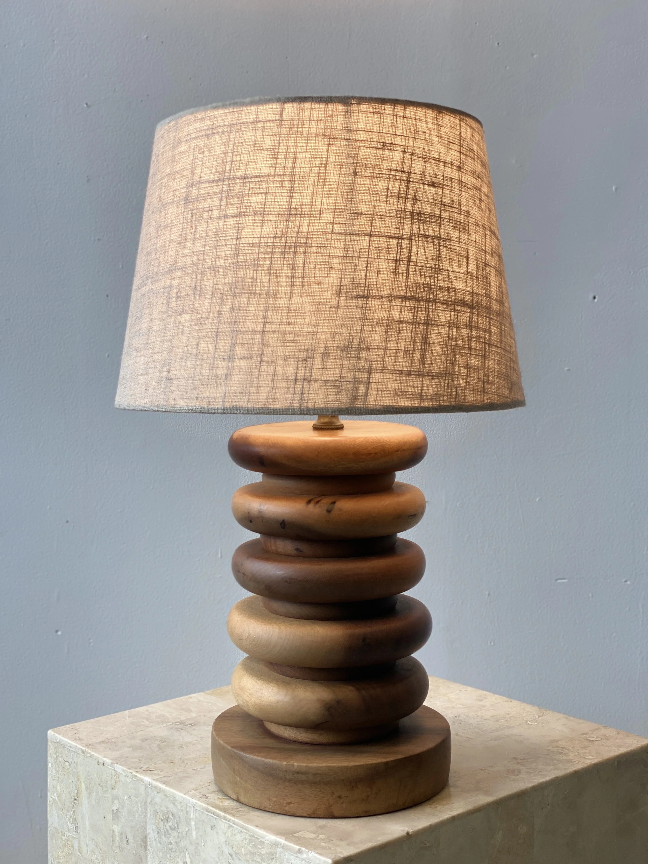Vintage Stacked Wood Disc Table Lamp, Circa 1950s — portmanteau 