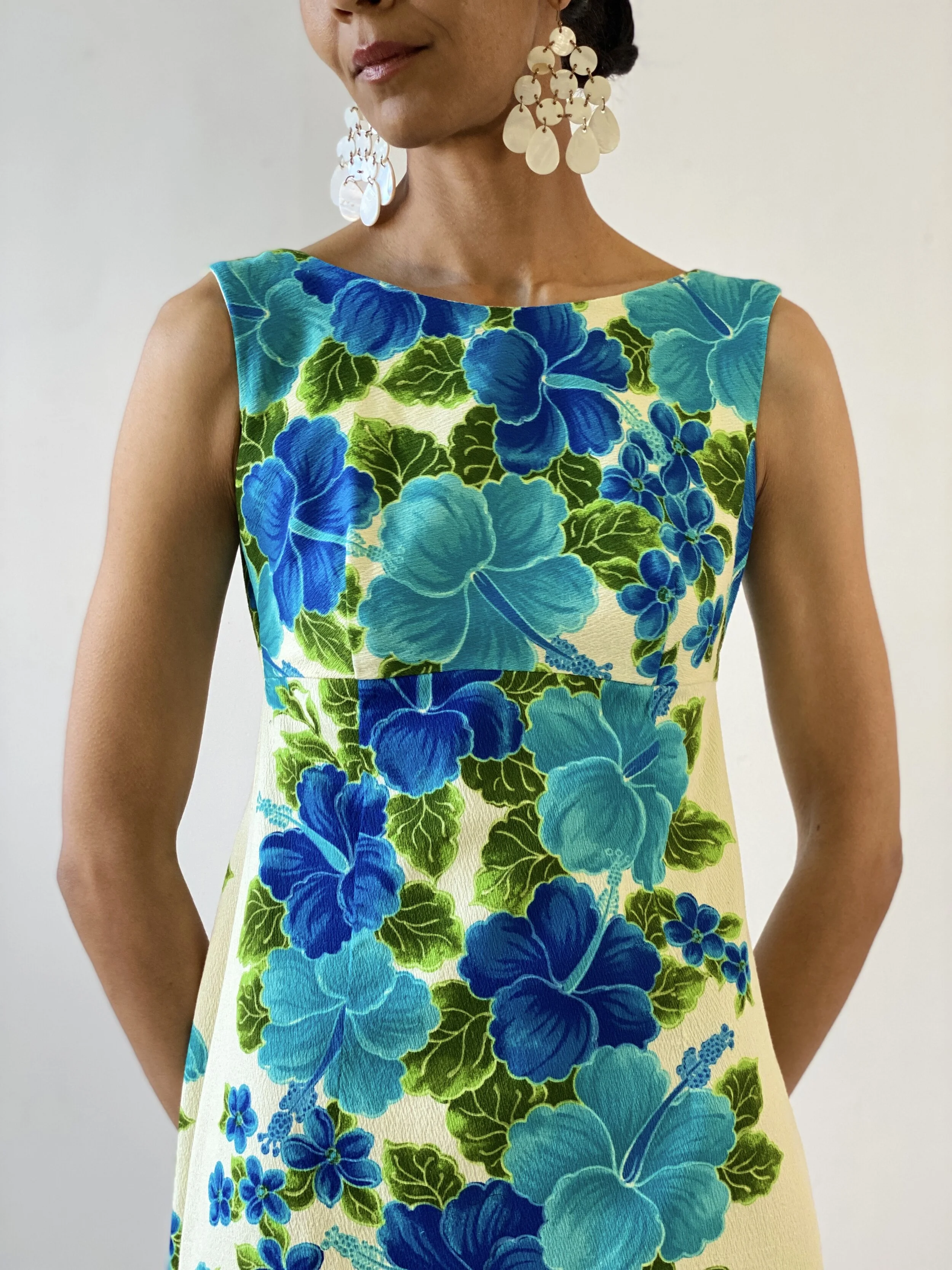 Vintage Ui-Maikai Hawaiian Hibiscus Print Empire Waist Maxi Dress, Circa  1960s  portmanteau new york