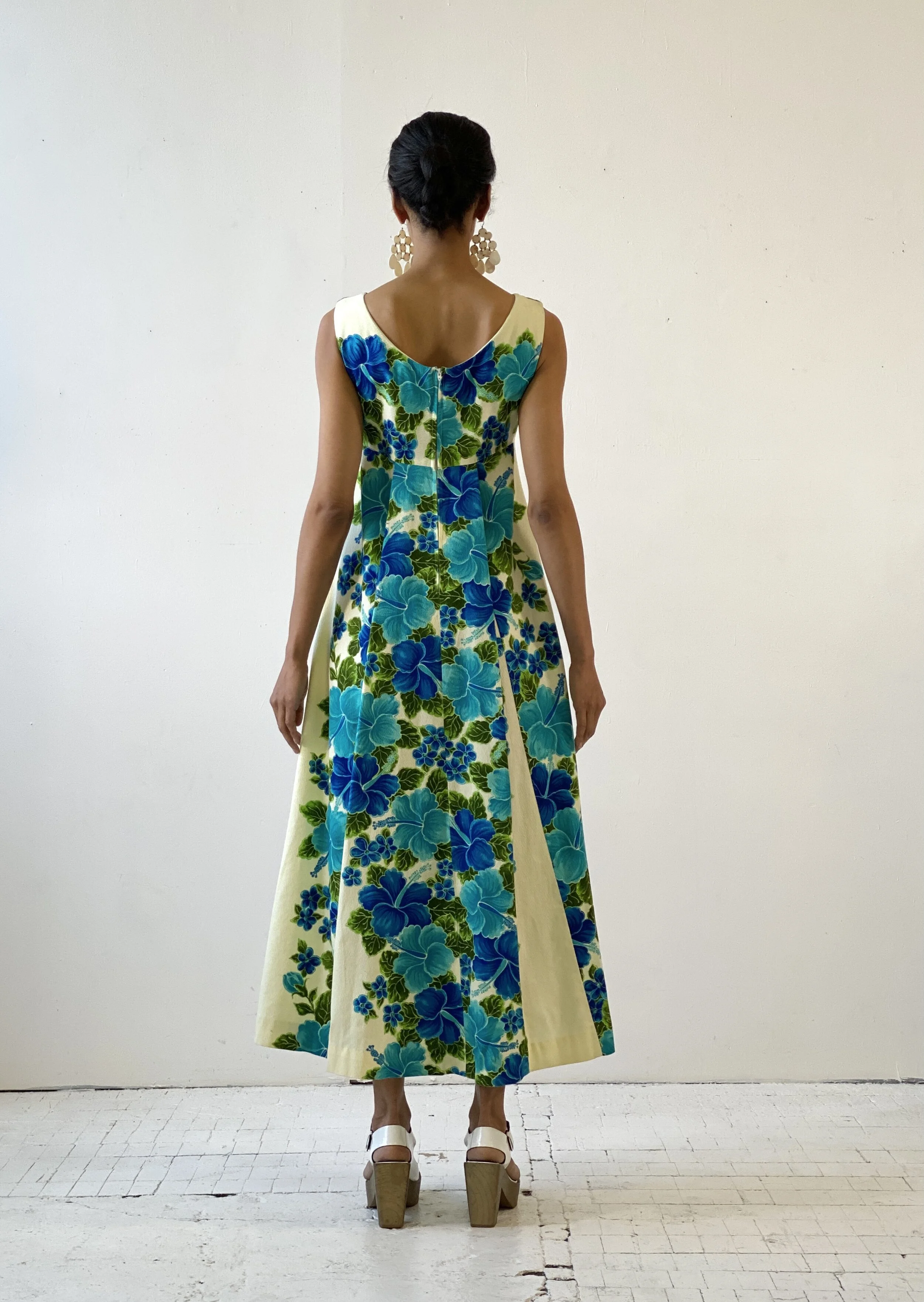 Vintage Ui-Maikai Hawaiian Hibiscus Print Empire Waist Maxi Dress, Circa  1960s  portmanteau new york