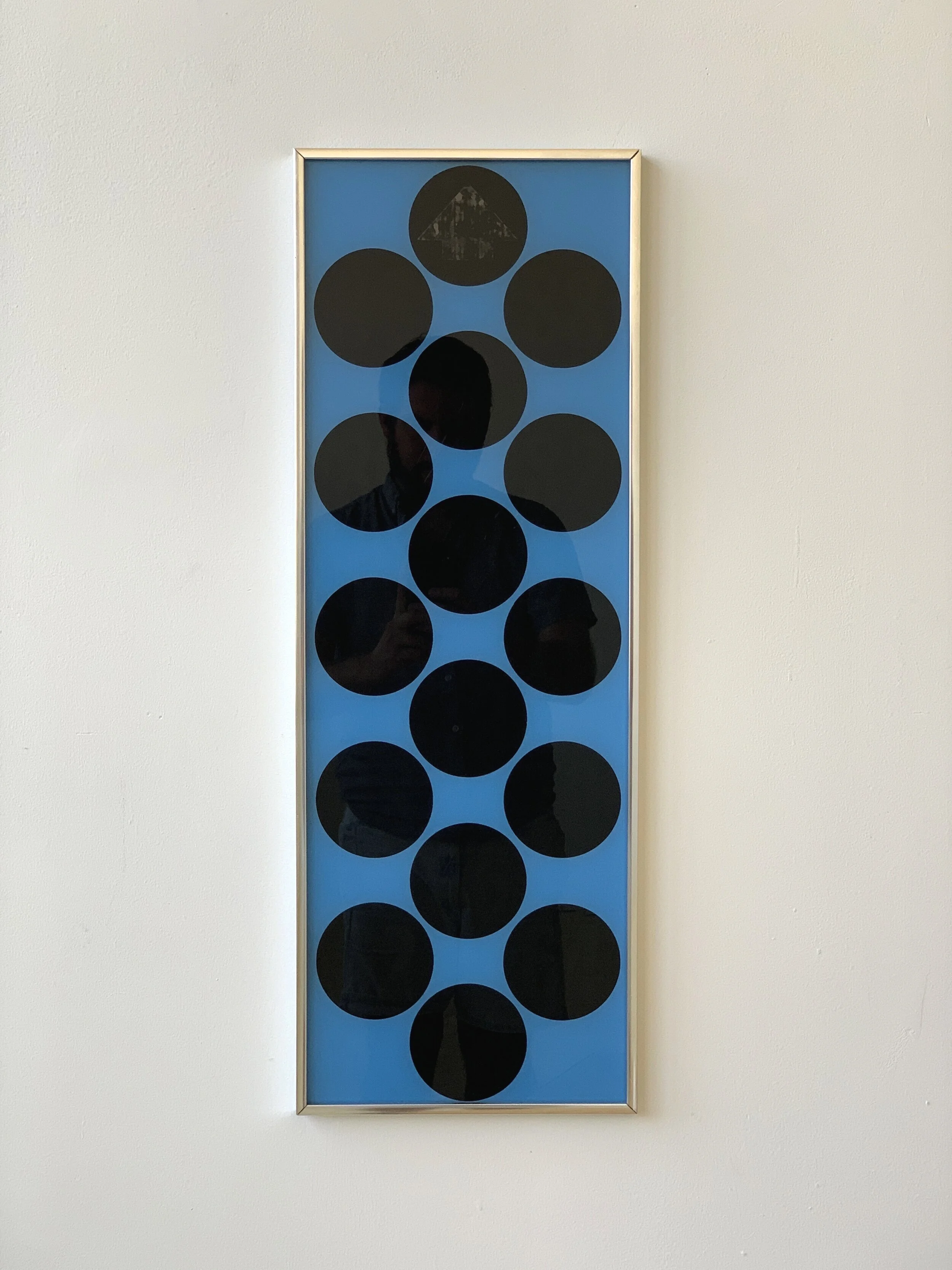 Vintage Powder Blue + Black Plexi Polka Dot Op-Art by RPR Inc of Dublin CA, Circa 1980s