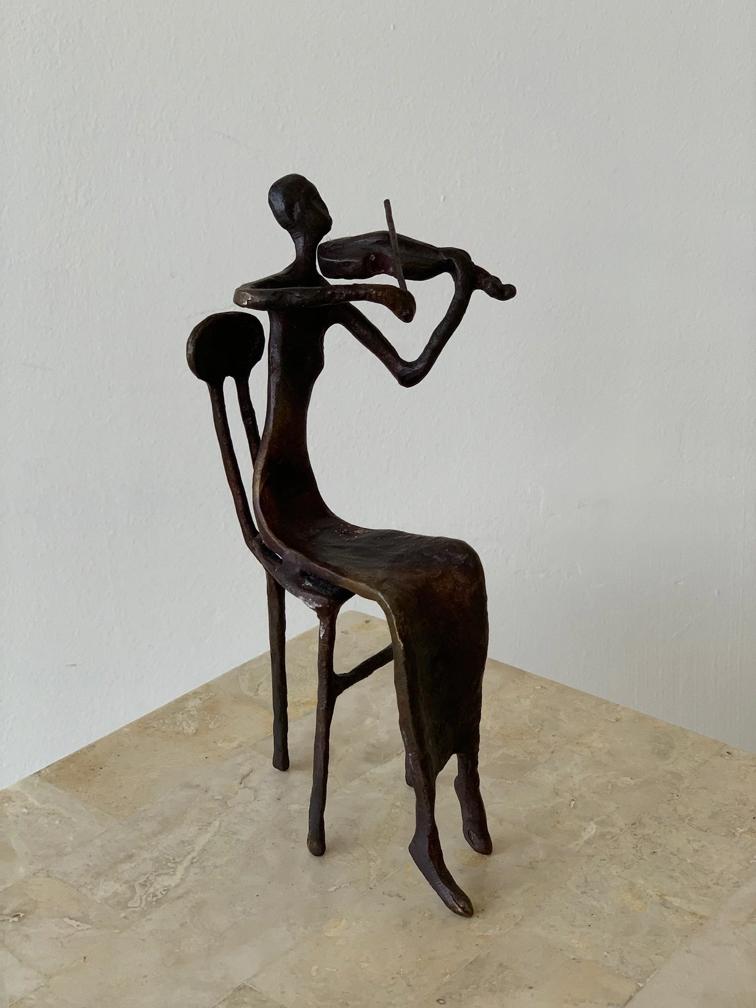 Vintage Cast Bronze Violinist Sculpture by Bernard Kim, Circa
