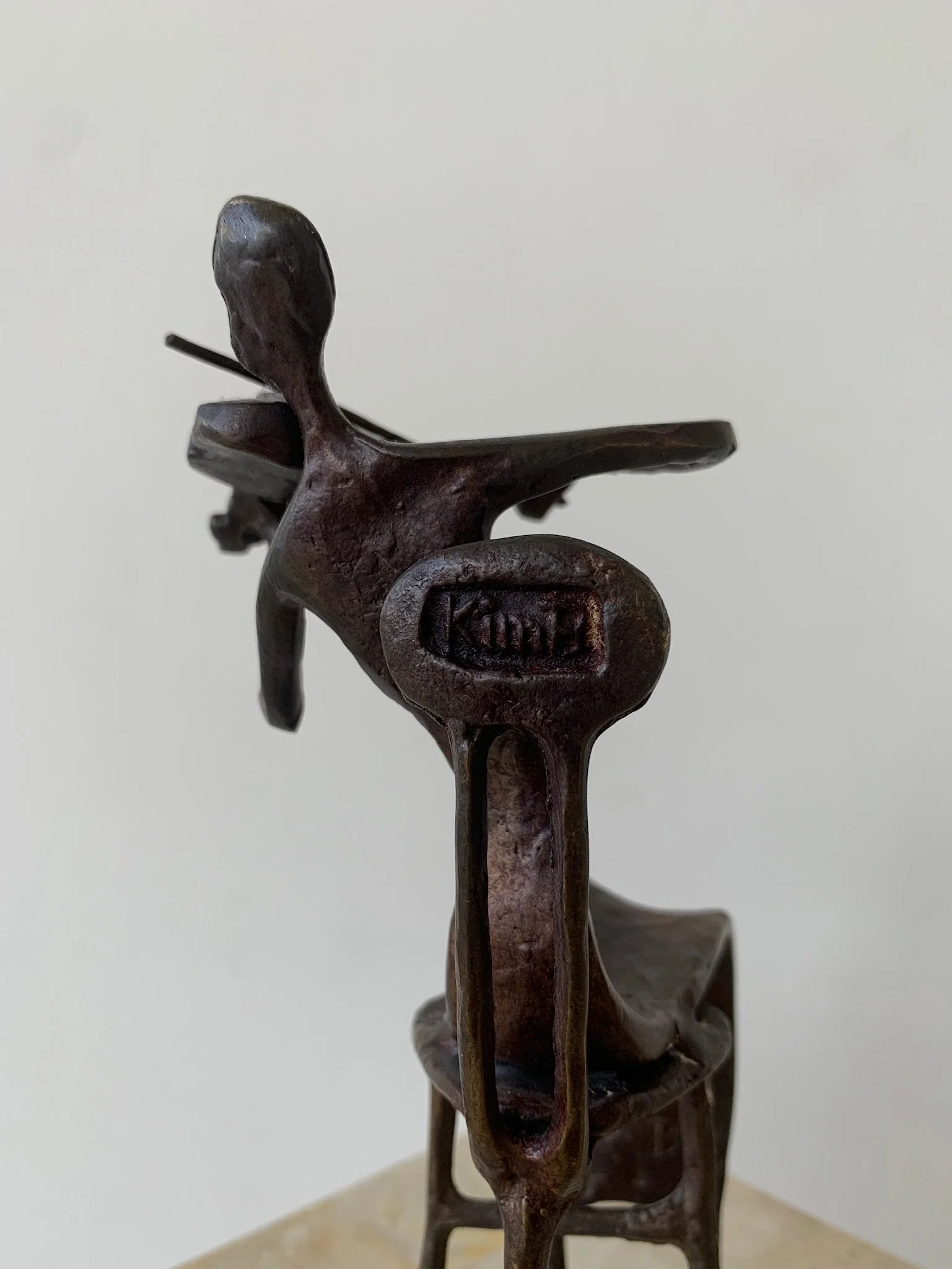 Vintage Cast Bronze Violinist Sculpture by Bernard Kim, Circa