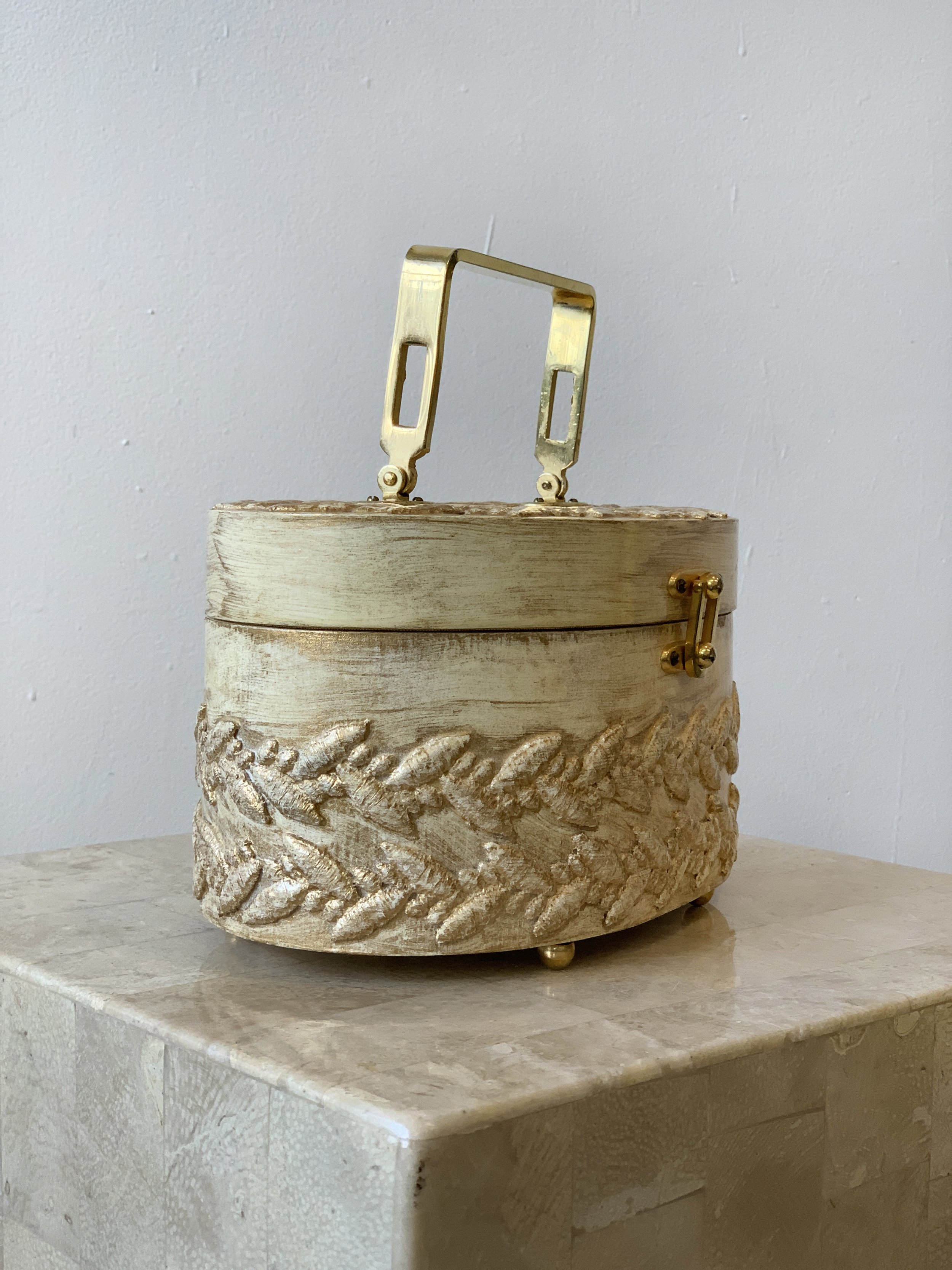 Vintage Cream + Gold Oval Box Purse, Circa 1950s — portmanteau new york