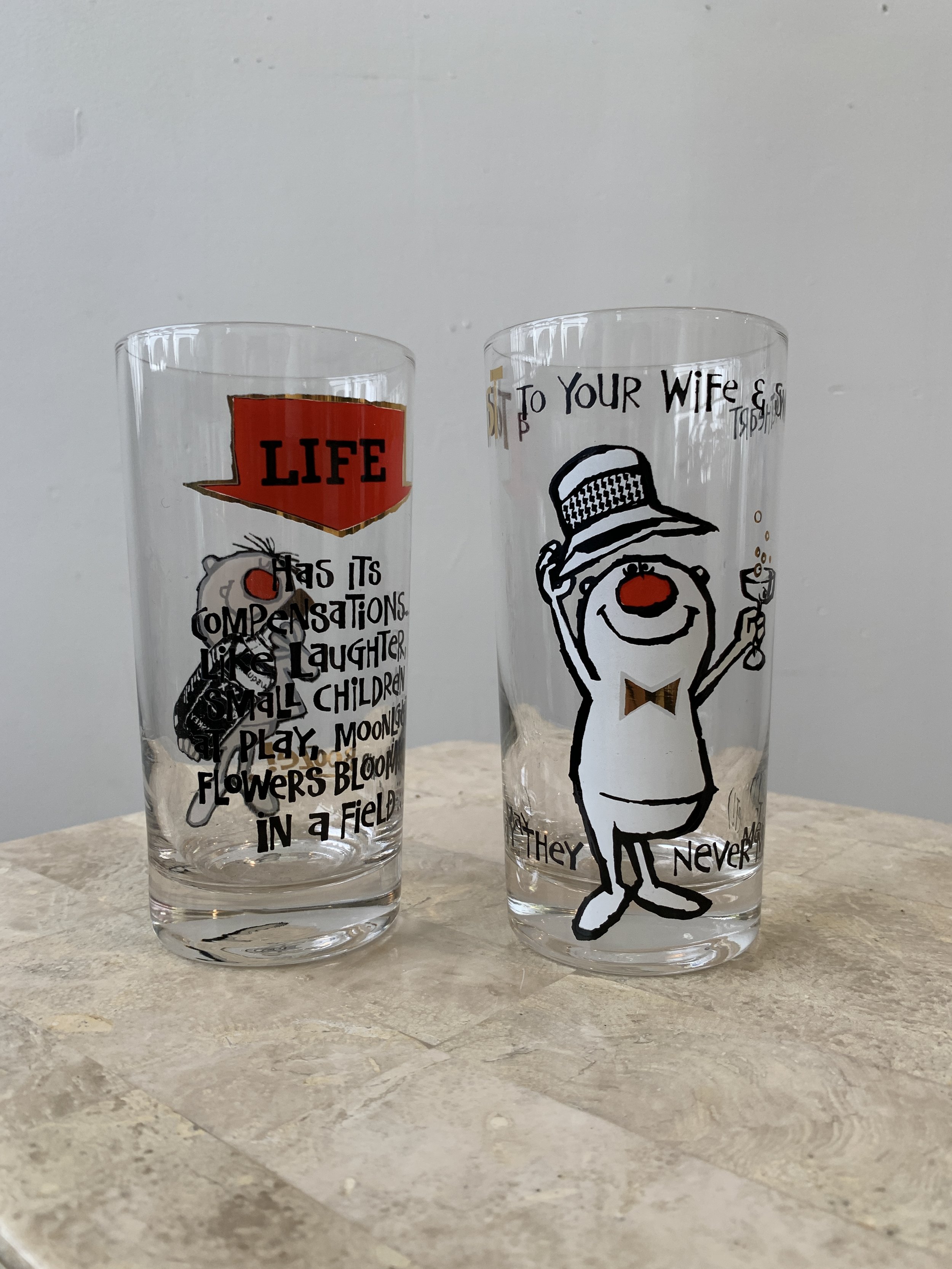 Vintage 70's Humorous Novelty Cocktail Bar Glasses 3 Not Politically  Correct