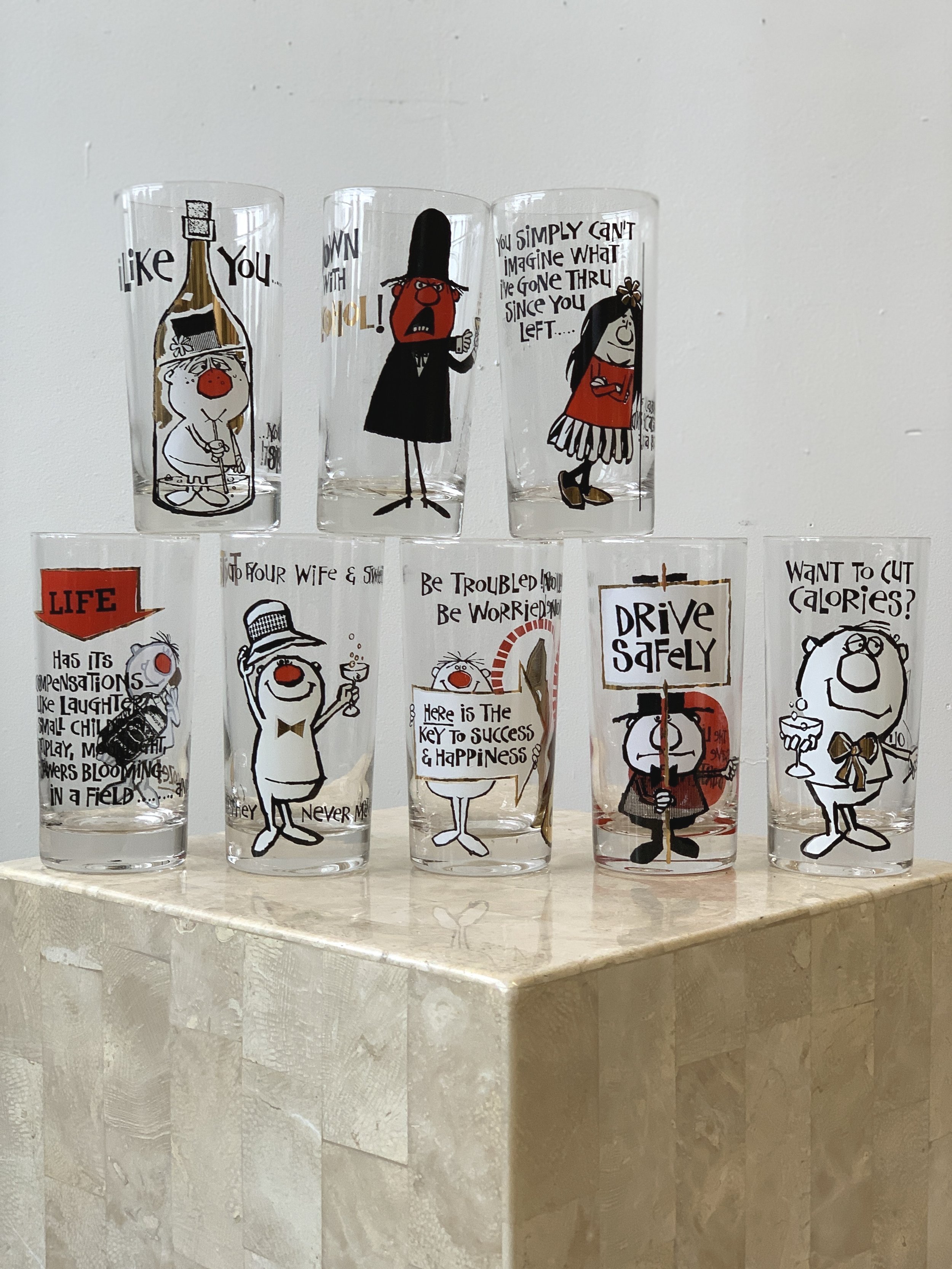 Assorted Mid-Century Shrimp Cocktail Glasses-Set of 6