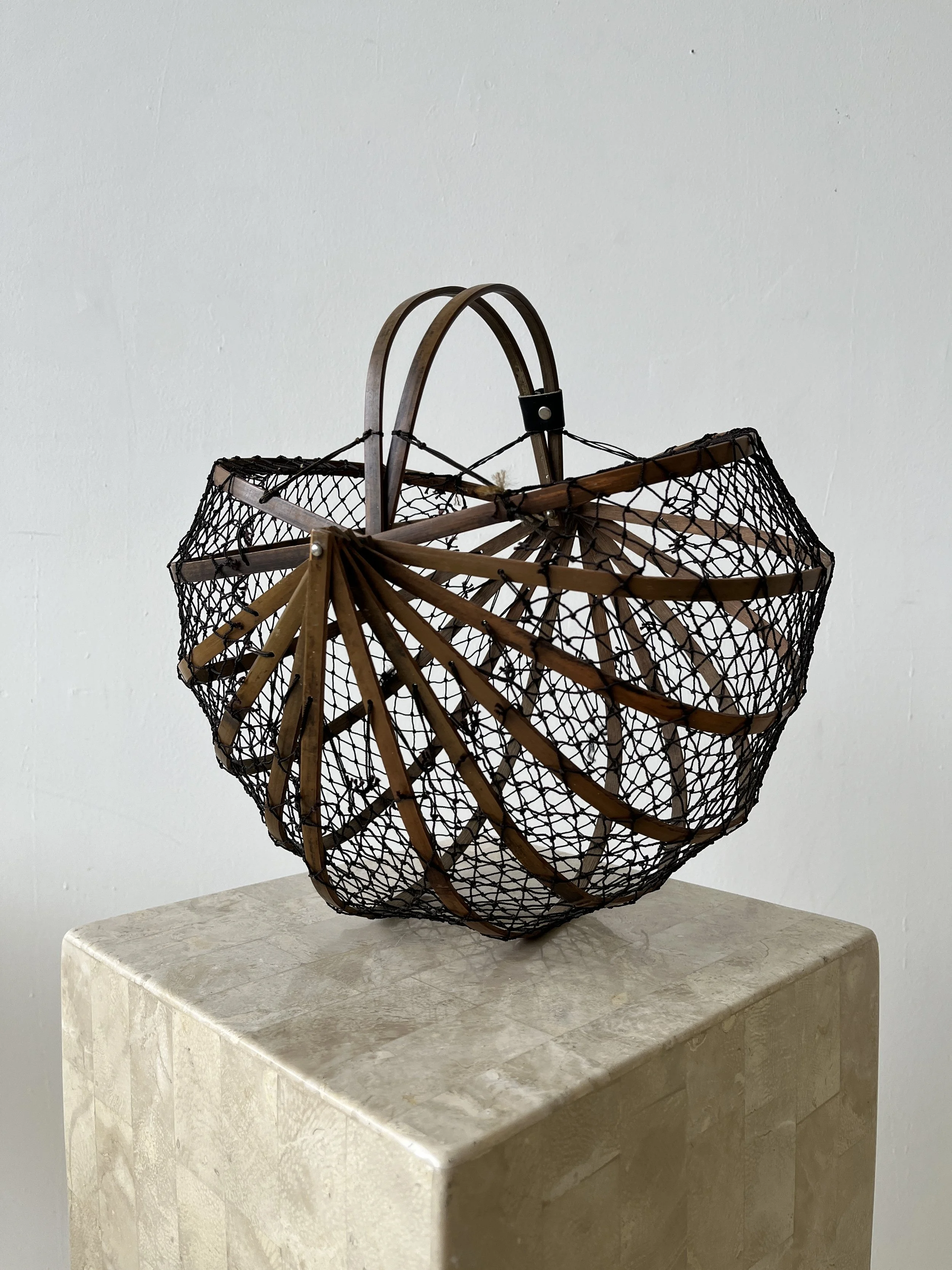 Panier De Pêche Japonais Vintage En Bambou Et Osier – Rare Pièce De Collection (17 Cm)