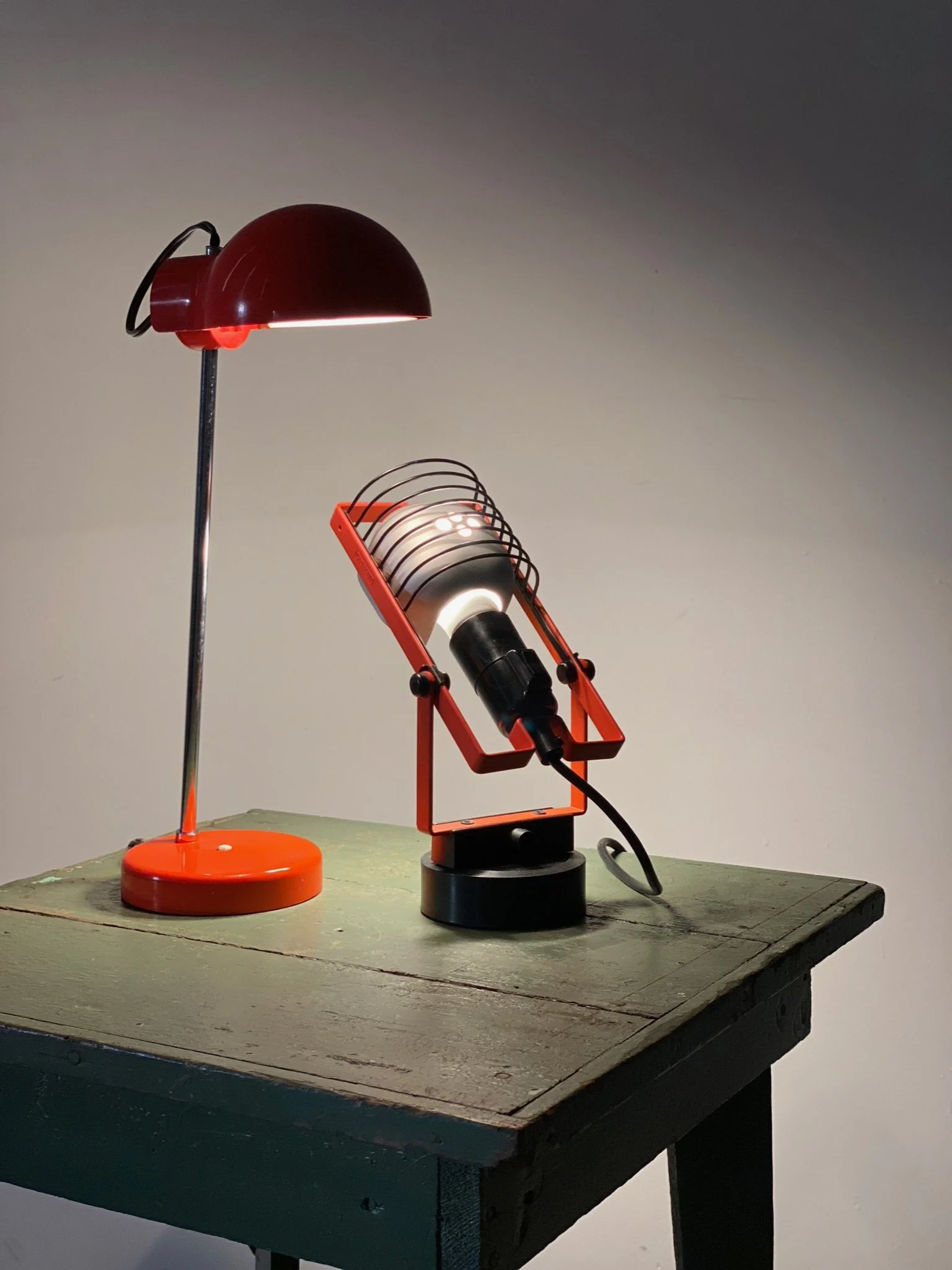 Vintage Vibrant Red-Orange Molded Plastic and Chrome Desk Lamp by