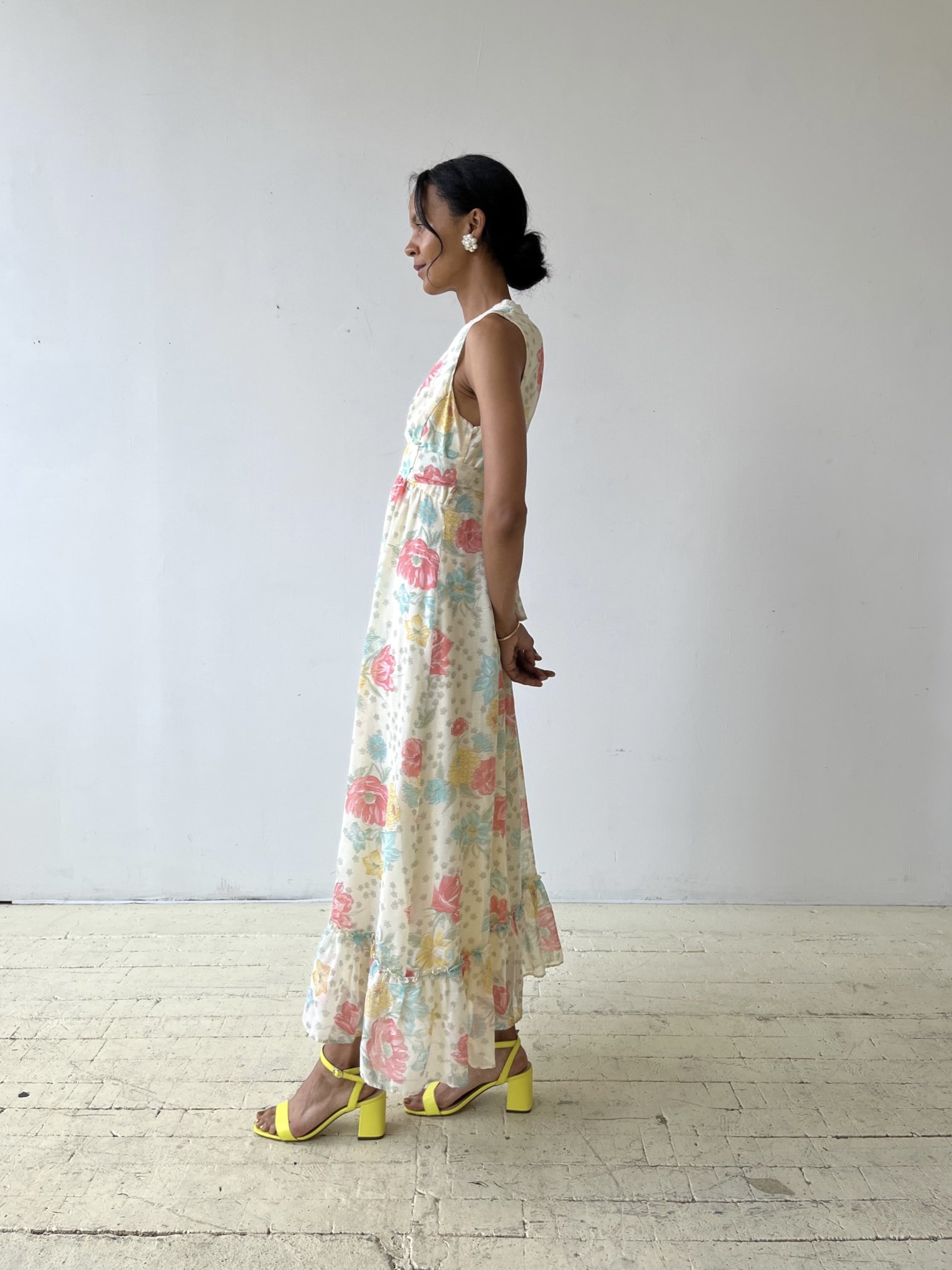 Vintage Gauzy Cotton Floral Print Empire Waist Maxi Dress, Circa 1970s portmanteau new york Vintage Gauzy Cotton Floral Print Empire Waist Maxi Dress, Circa 1970s portmanteau new york