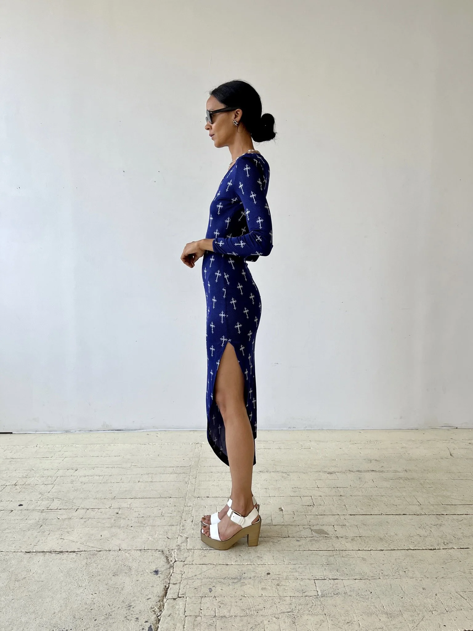 Vintage Gianni Versace Versus Cross Print Asymmetrical Dress, Circa 1990s   portmanteau new york