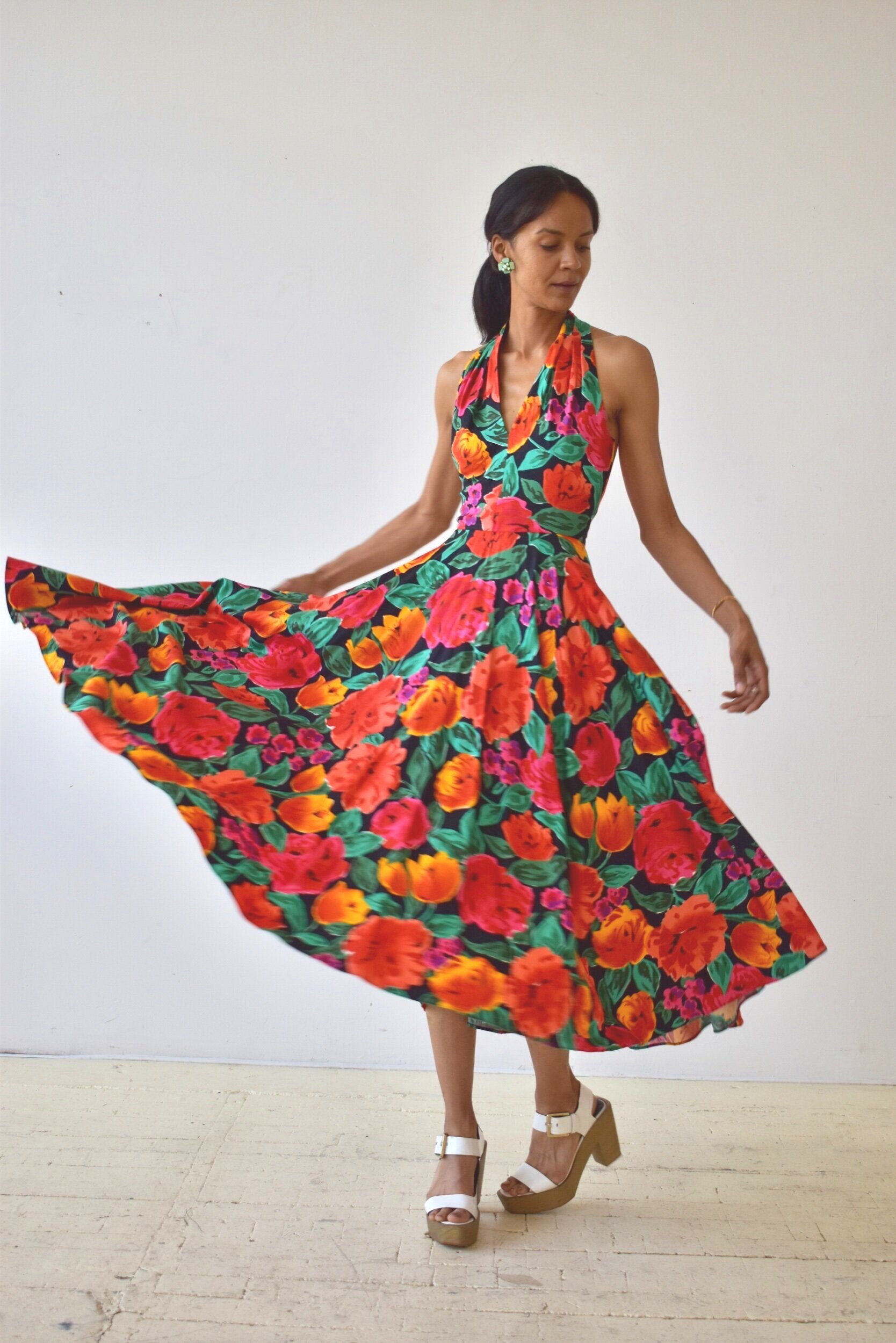 Vintage AJ Bari for Lord + Taylor Floral Print Halter Dress, Circa 1980s —  portmanteau new york
