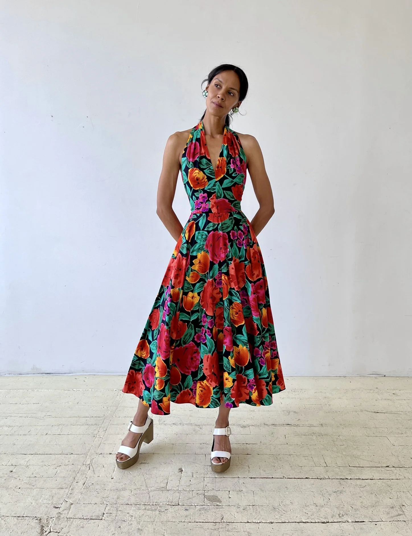 Vintage AJ Bari for Lord + Taylor Floral Print Halter Dress, Circa 1980s   portmanteau new york