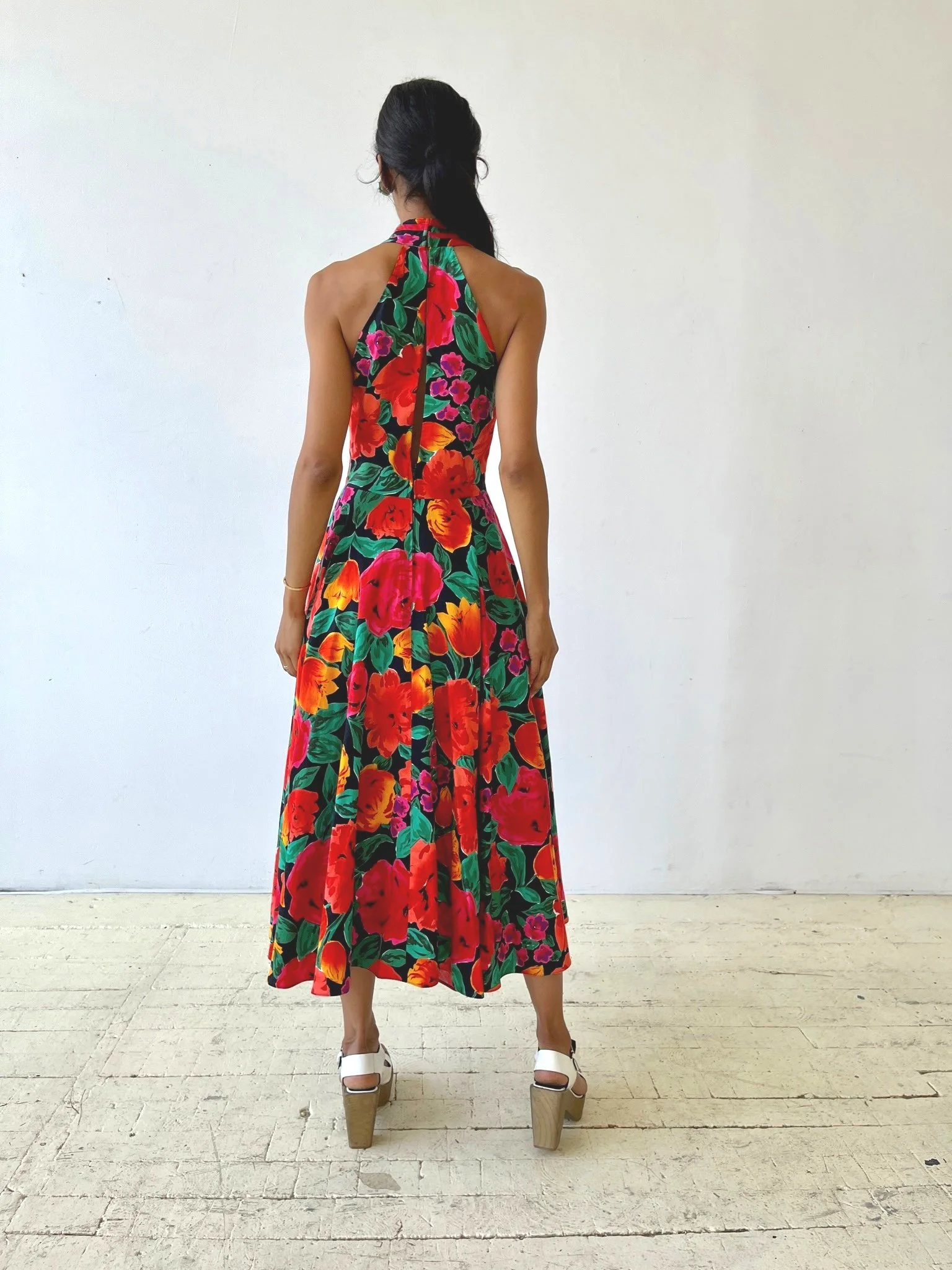scala silk beaded dress Vintage A.J. Bari Floral Print Ruched Cocktail Dress at Recess Los Angeles