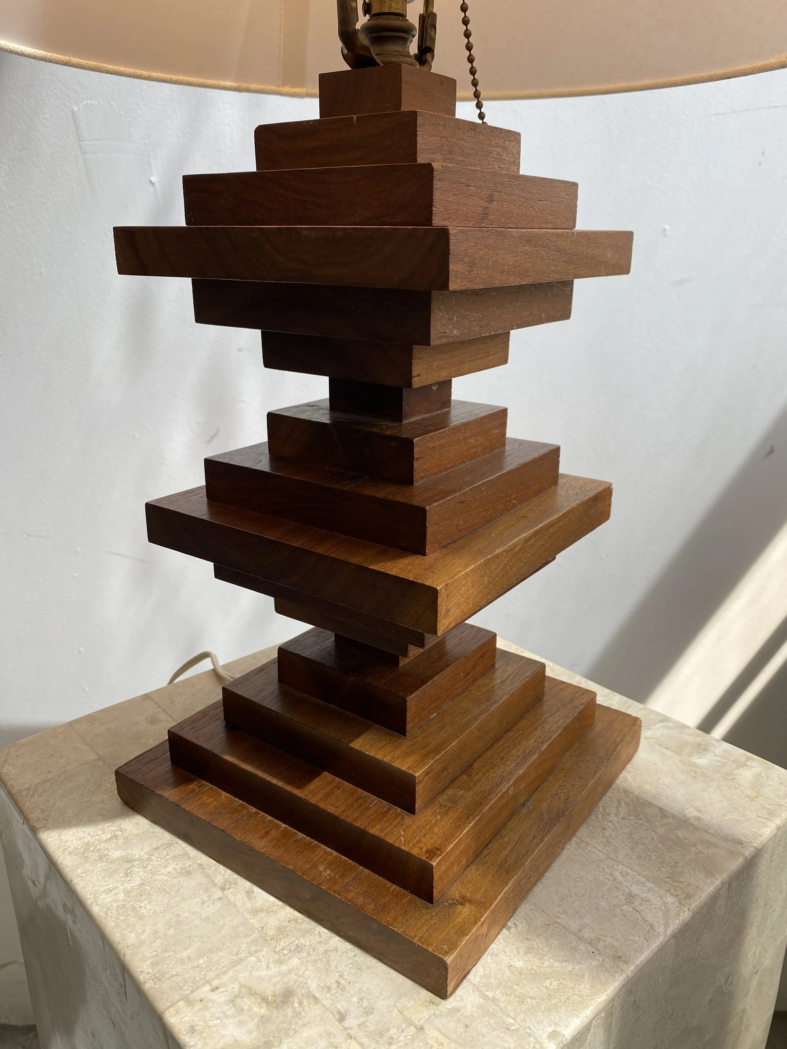 Vintage Constructivist Style Stacked Wood Double Hourglass Table