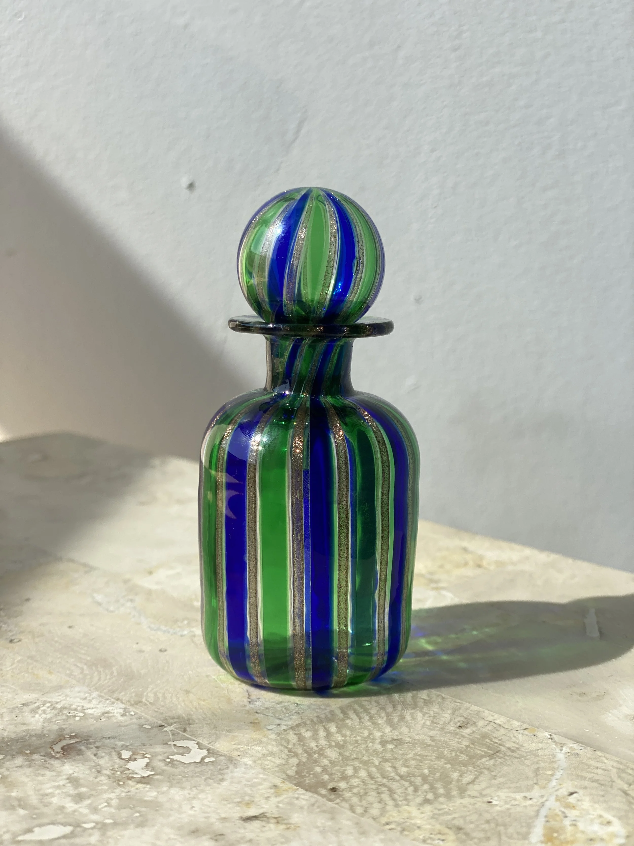 Vintage Murano Blown Glass Vase + Bottle Attributed to Linea