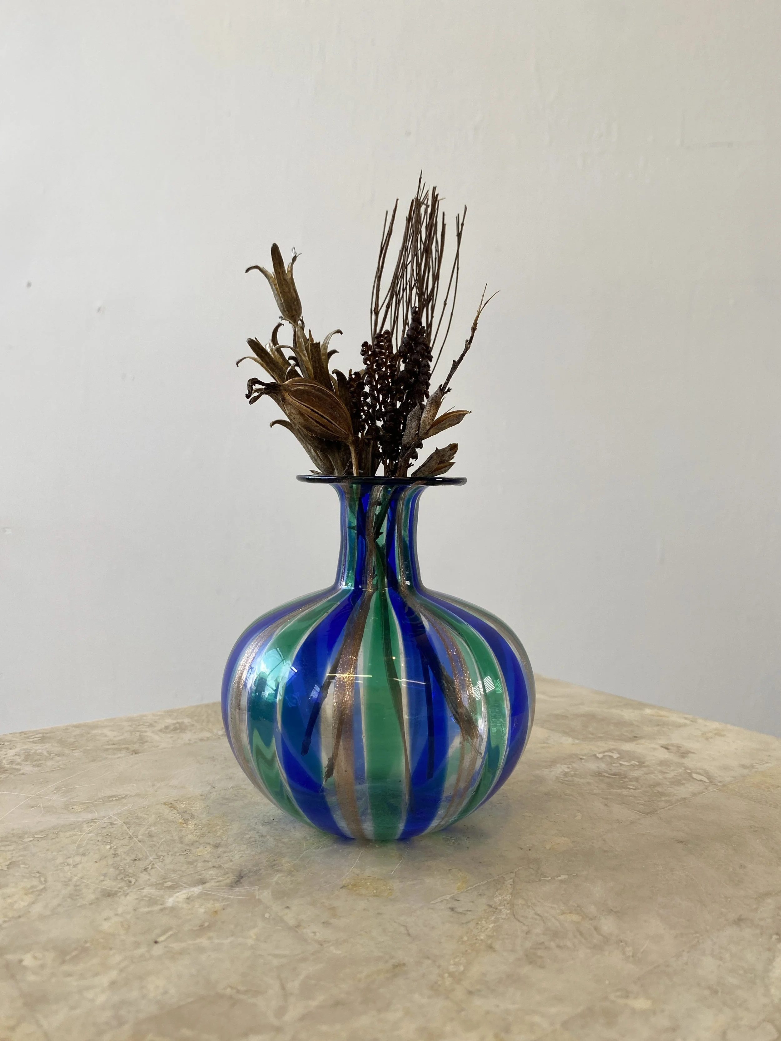 Vintage Murano Blown Glass Vase + Bottle Attributed to Linea