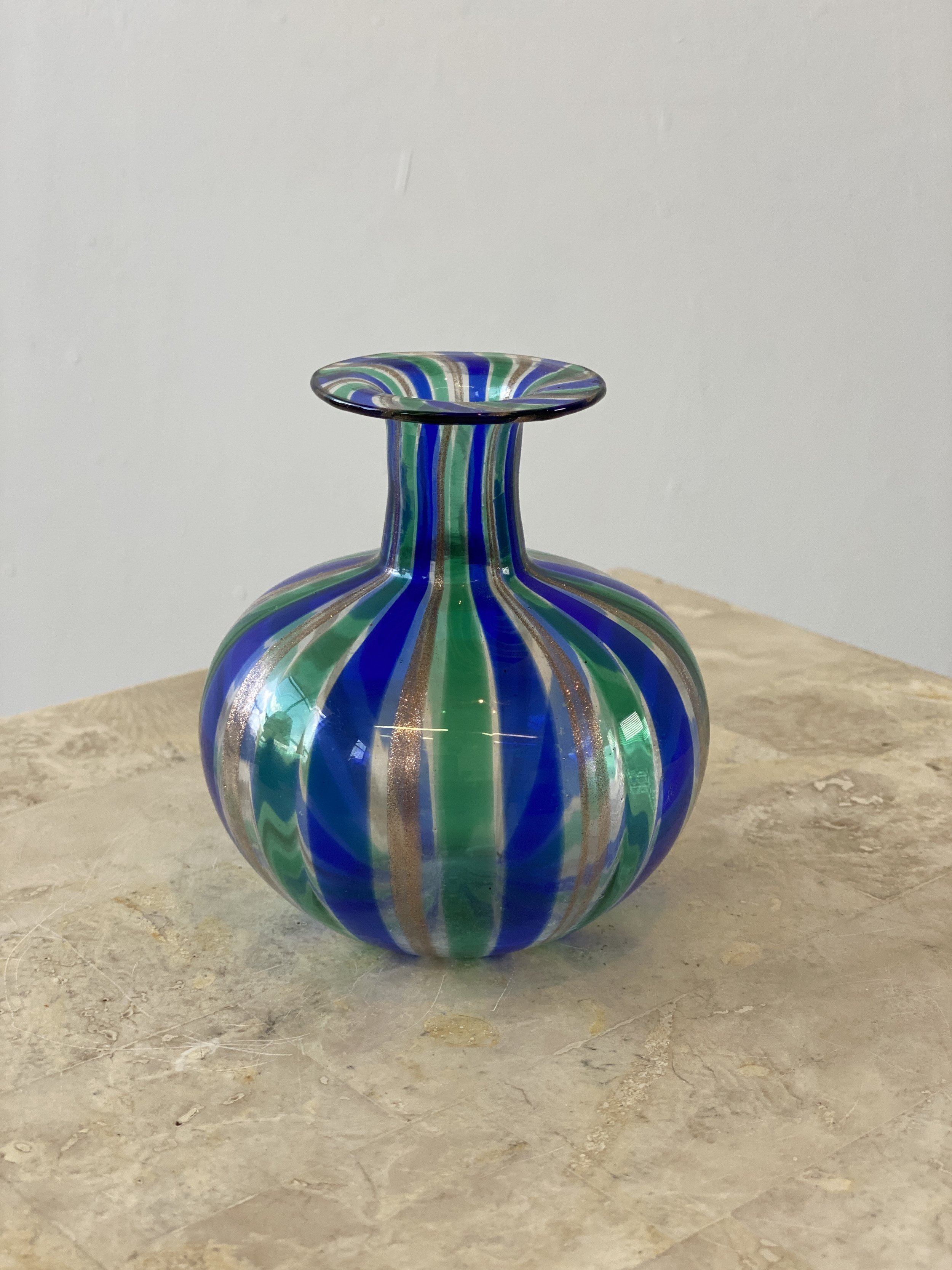 Vintage Murano Blown Glass Vase + Bottle Attributed to Linea