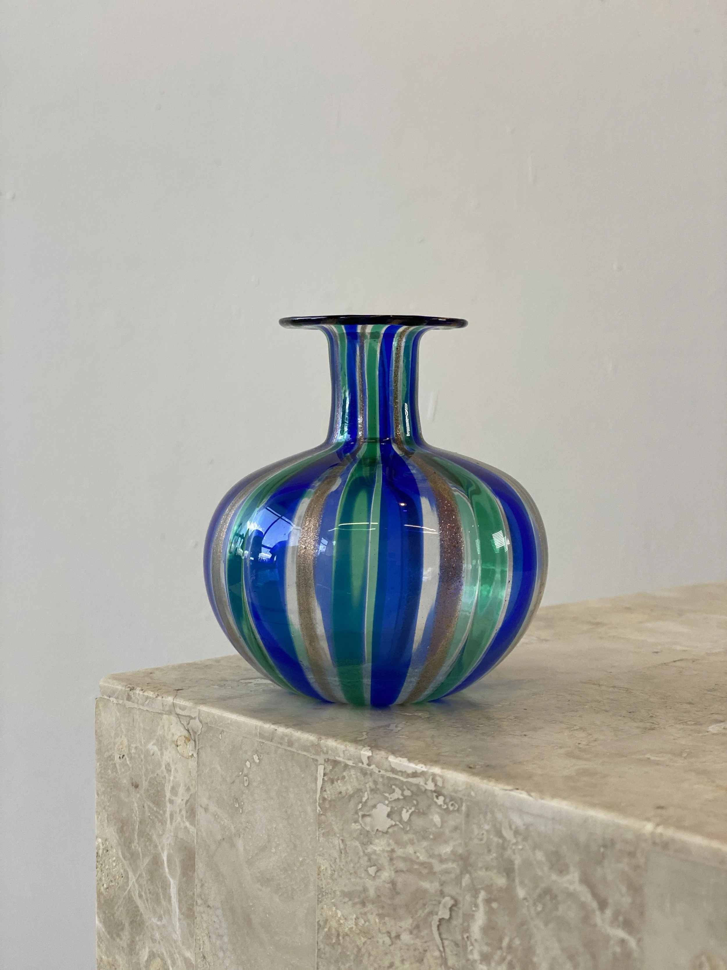 Vintage Murano Blown Glass Vase + Bottle Attributed to Linea