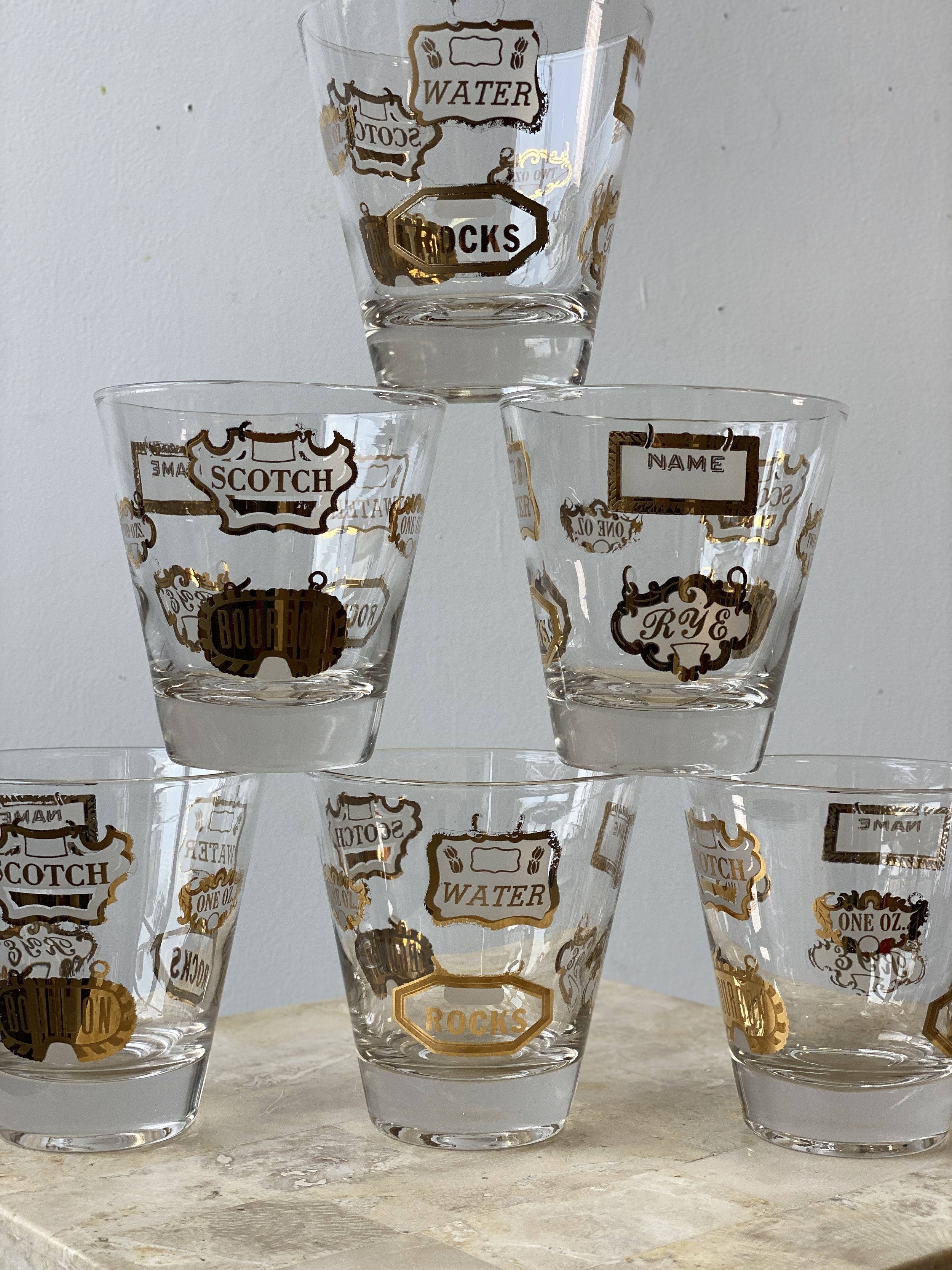 6 Vintage Cocktail Highball Glasses, Vintage Gold Cocktail Glasses, Bar  Cart Decor, Mad Men Style, 1950's Vintage Barware
