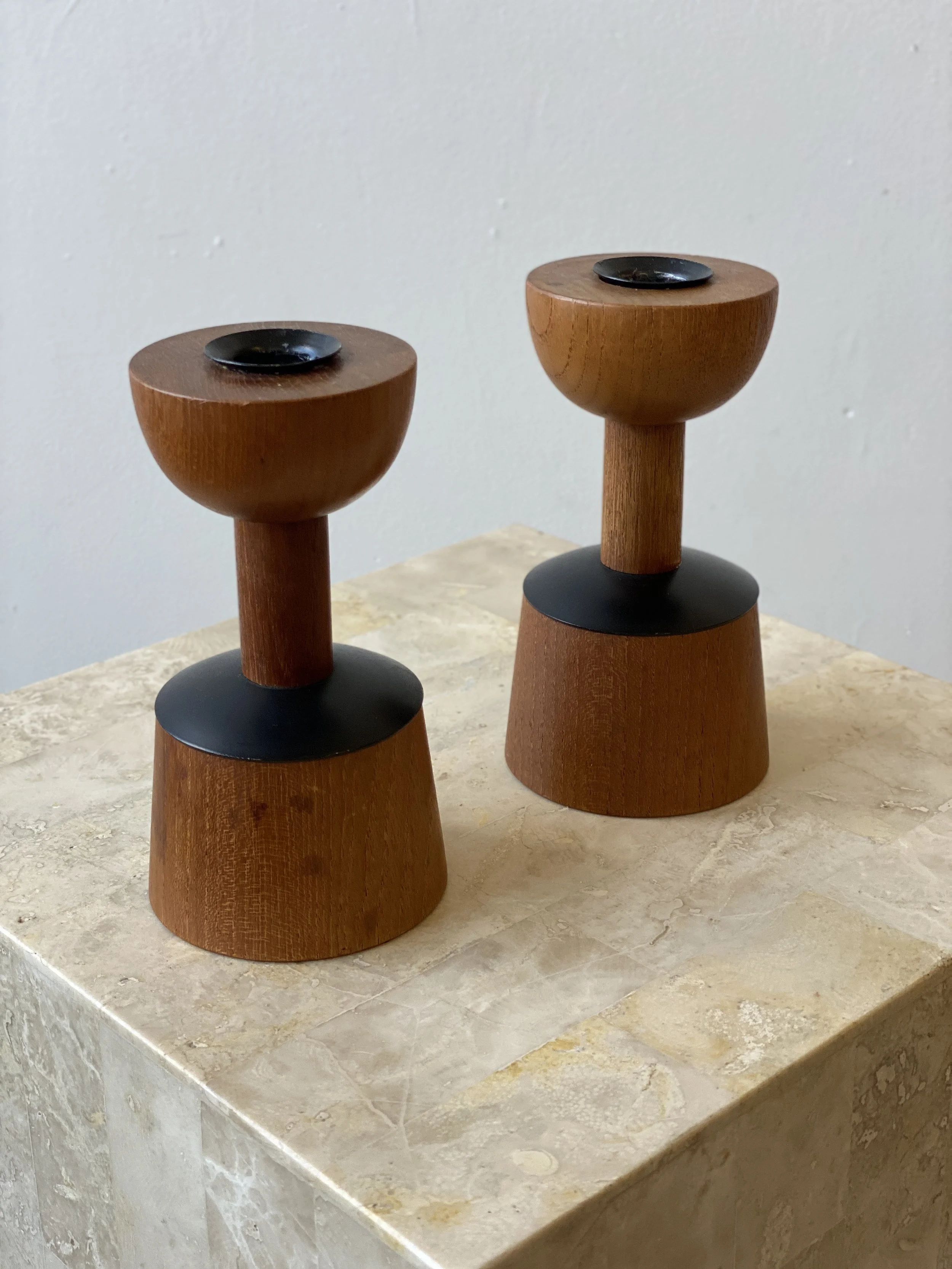 Vintage Teak and Black Metal Candlesticks by Laurids Lønborg, A 
