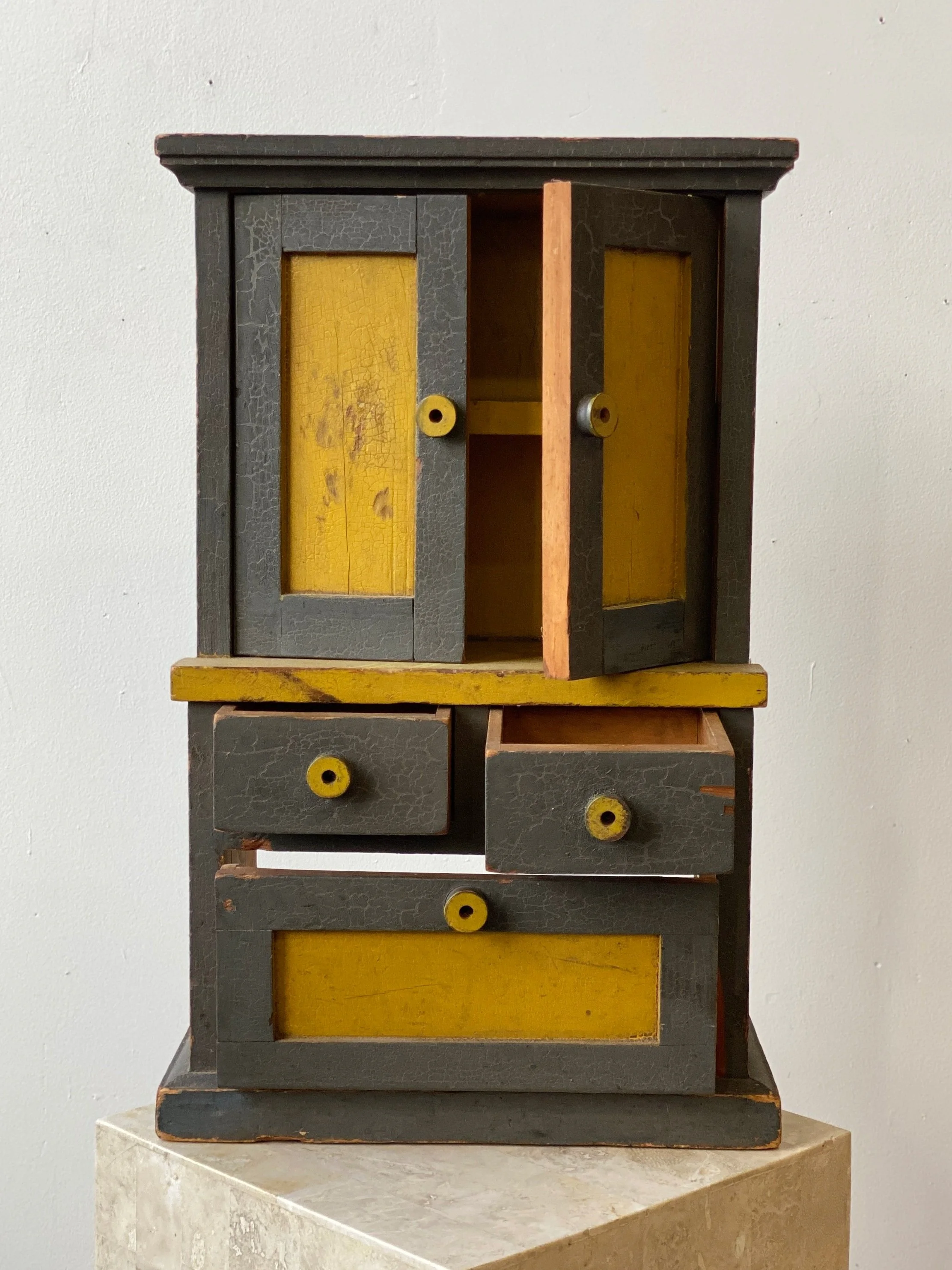 Antique Folk Art Miniature Painted Wood Cabinet, Circa Early 20th Century —  portmanteau new york, image size:2224x2965
