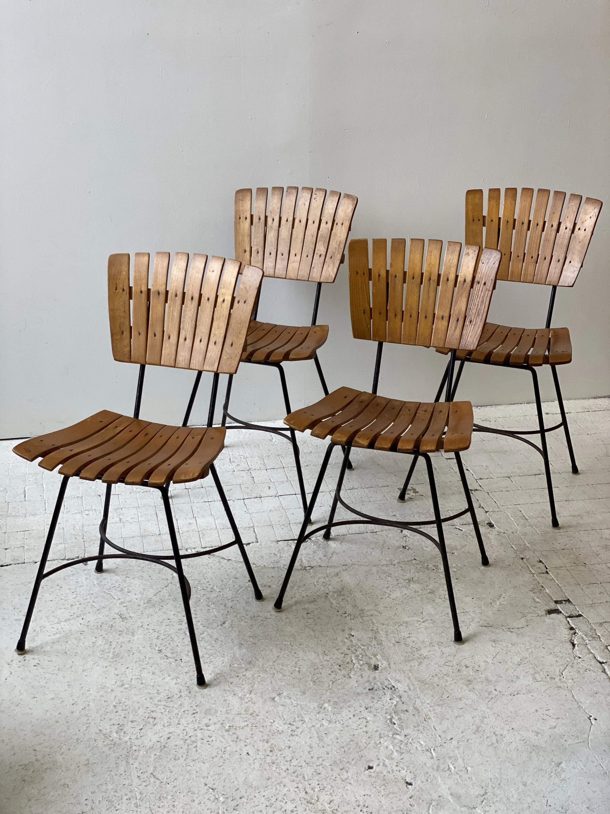 Vintage Rare Iteration Arthur Umanoff Slatted Wood Black Wrought