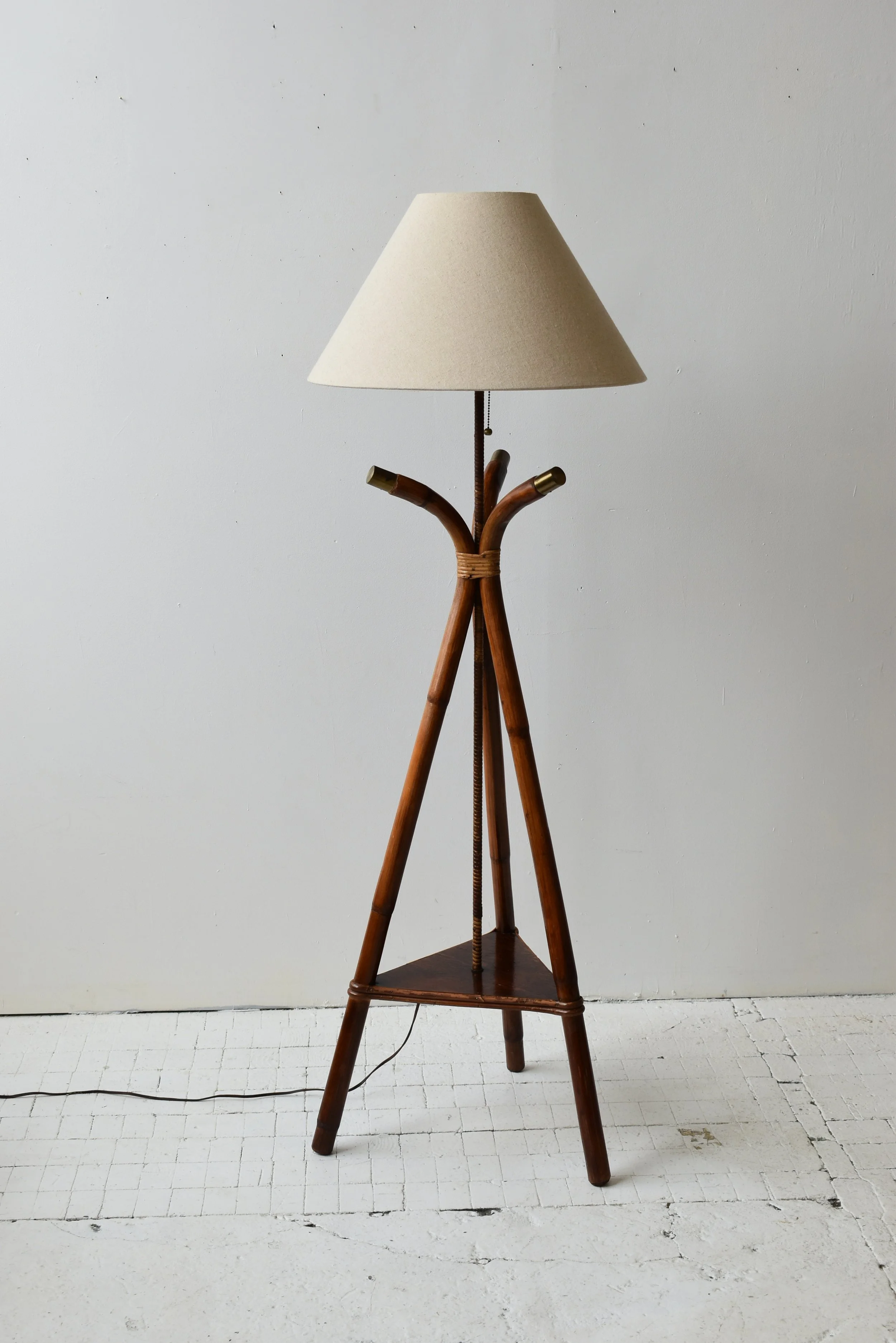 Rare Vintage Tripod Bamboo Floor Lamp by John Wisner for Ficks