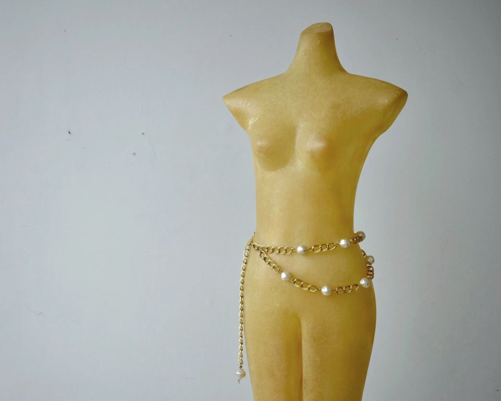 Vintage Gold Link Chain Swag Belt with Faux Pearls, Circa  display picture 1