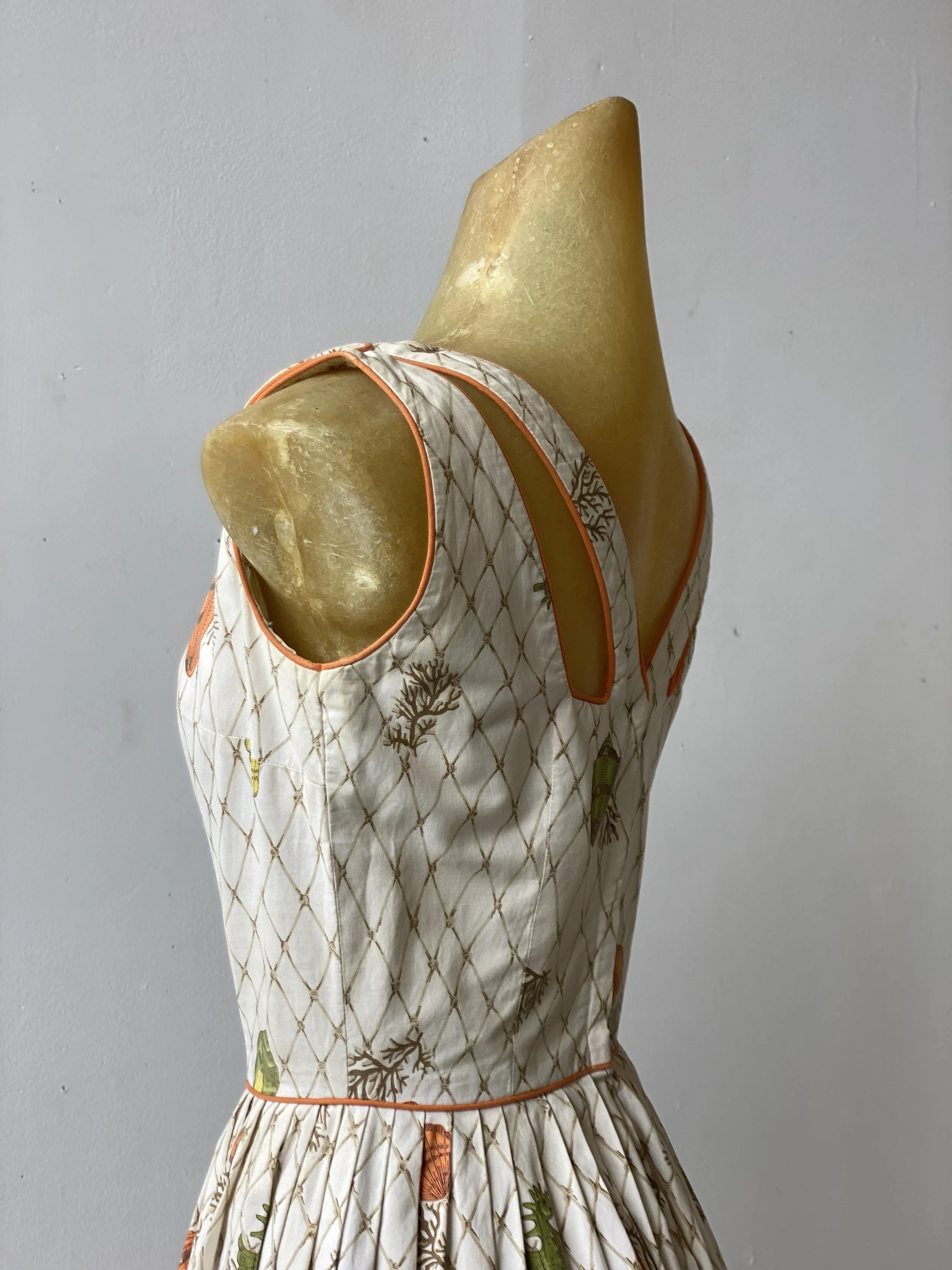 Rare Vintage Novelty Nautical Print Party Dress, Circa 1950s  Portmanteau New York
