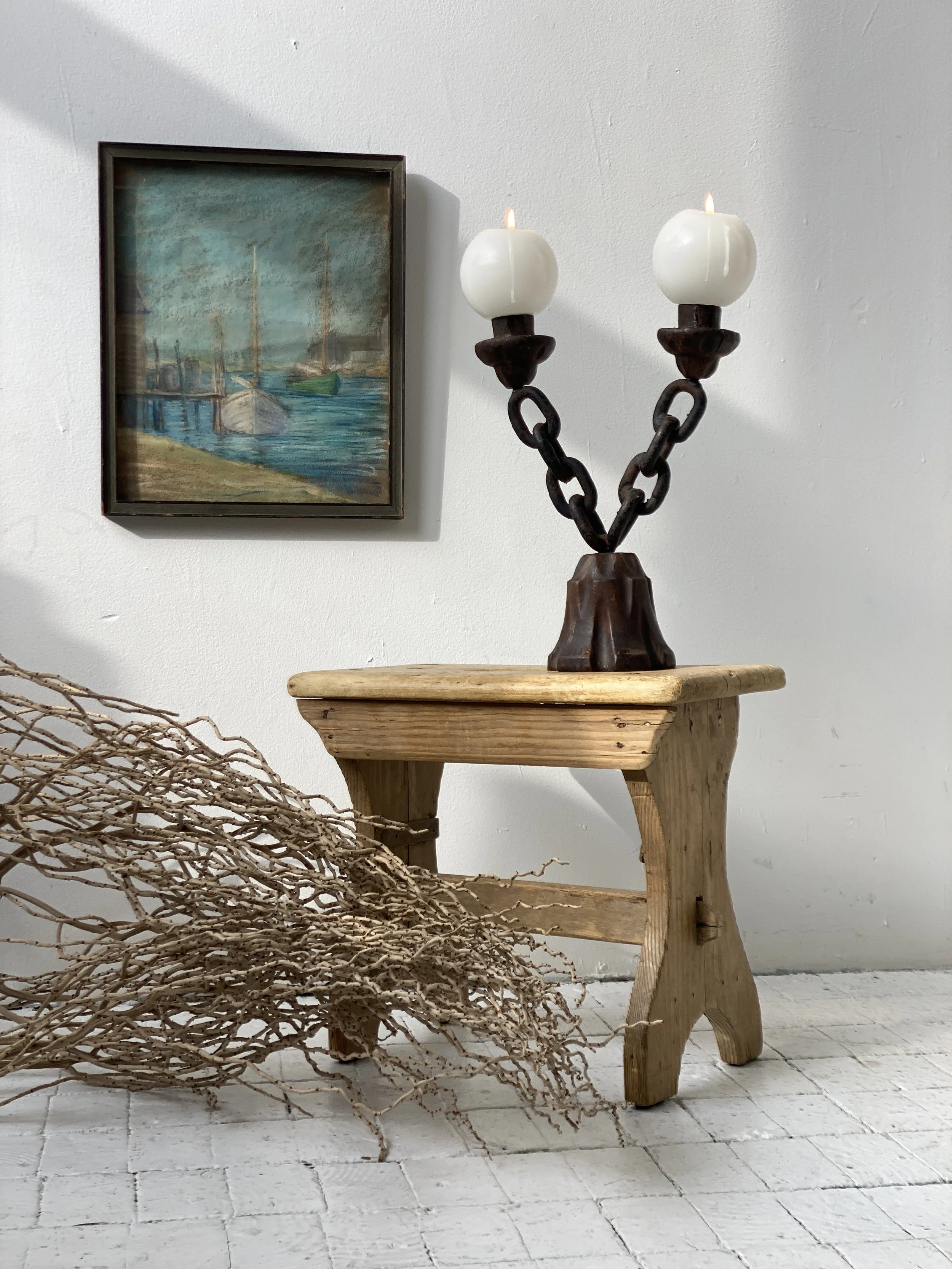 Vintage Natural Pine Primitive / Farmhouse Stool, Circa 1920s