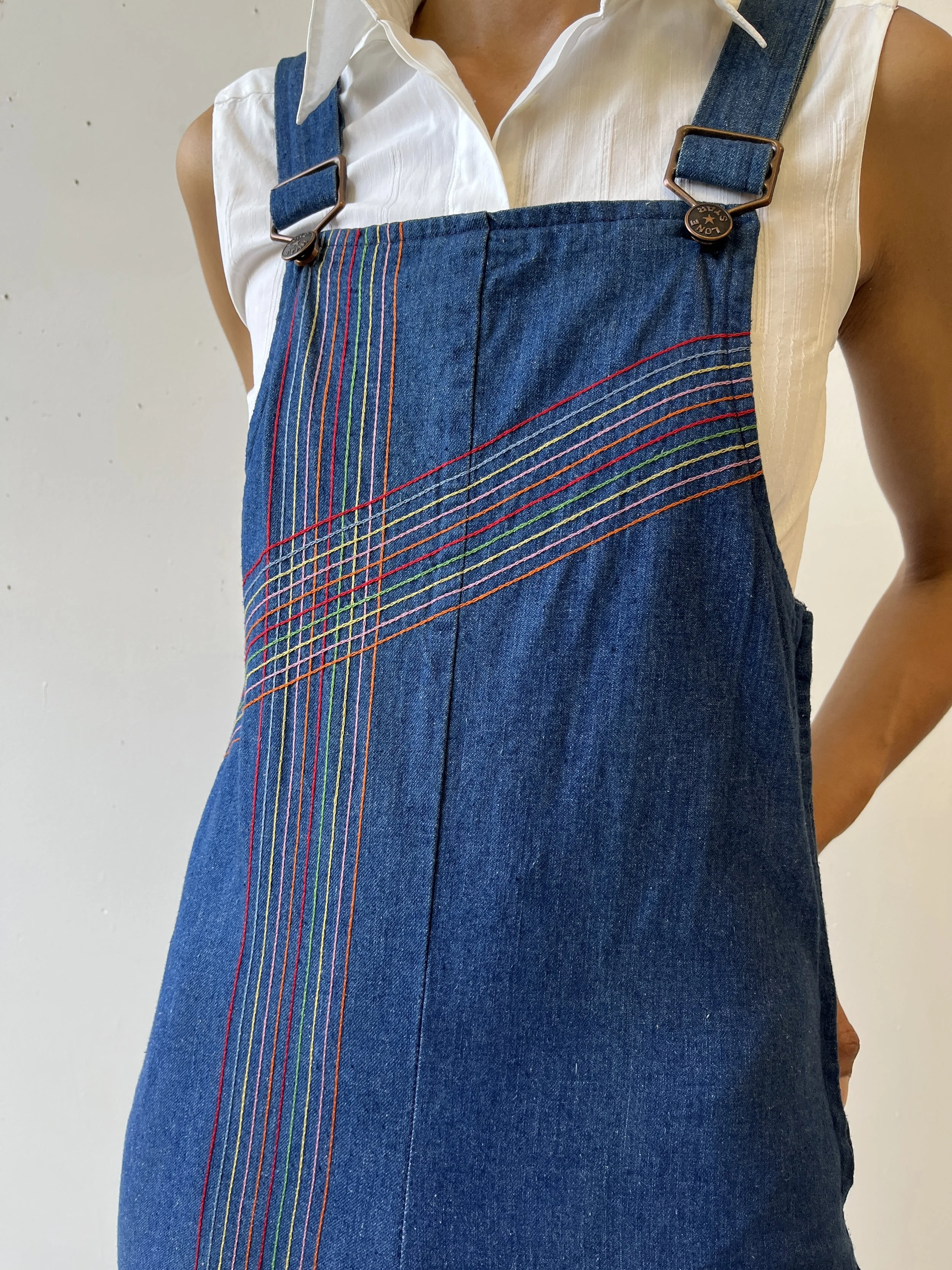 Rare Vintage Lone Star Denim Overalls with Rainbow Stitch Detailing, Circa  1970s  portmanteau new york