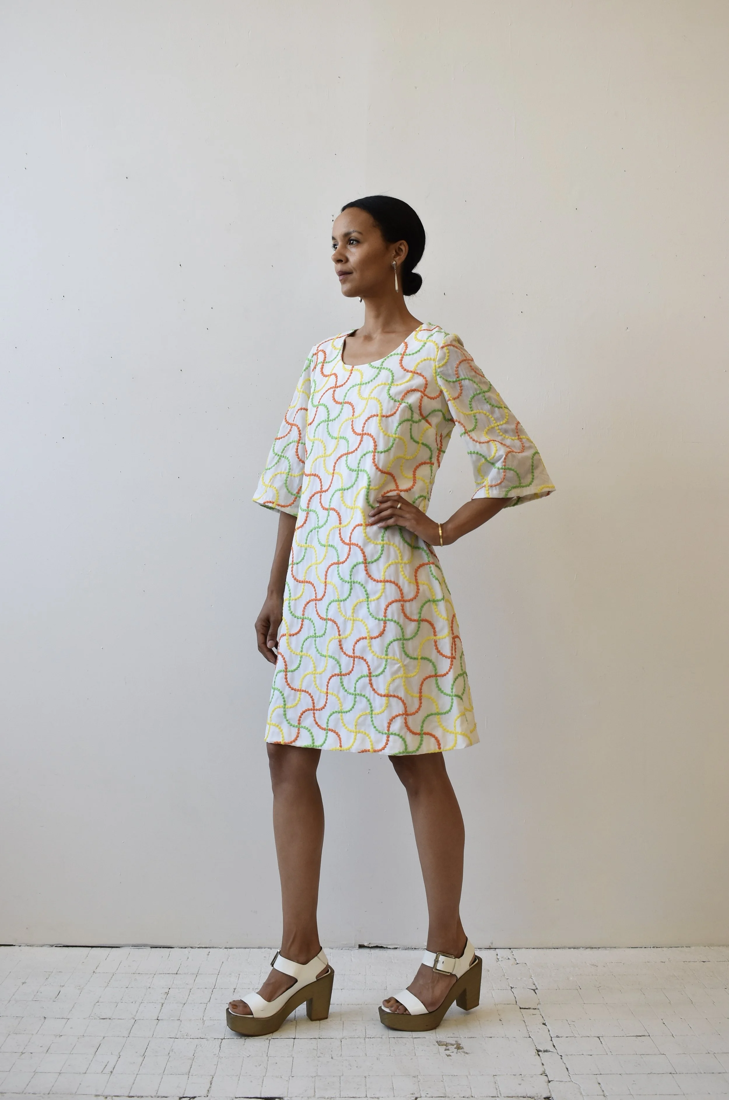 Vintage Squiggle Embroidery Cotton A-Line Dress by Shifts Internationale of  Miami, Circa 1960s  portmanteau new york