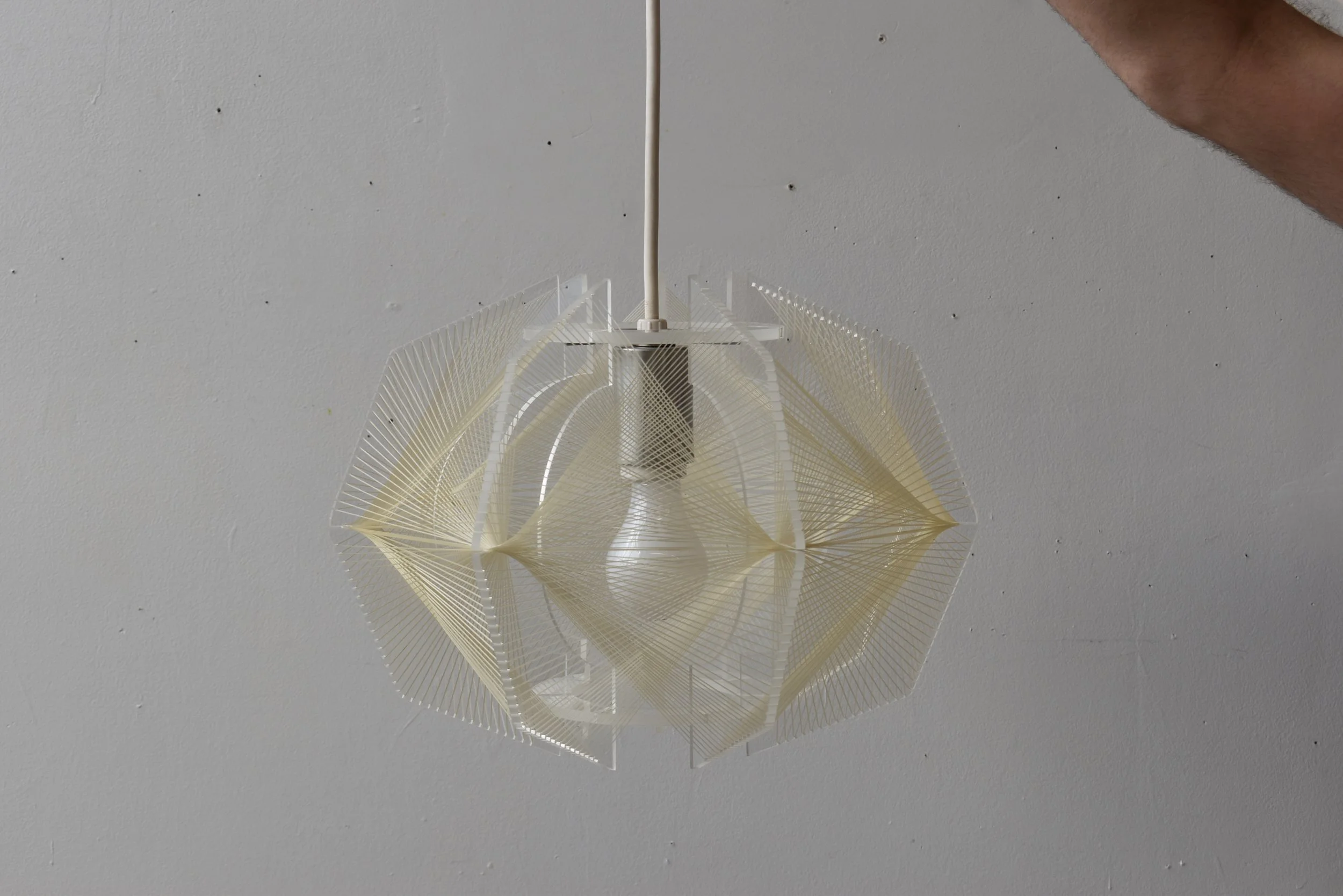 Vintage Geometric Lucite + String Pendant Lamp by Paul Secon for